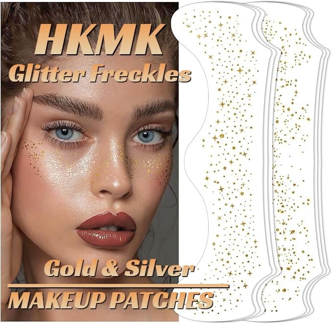 8 Pcs Face Glitter Freckles Makeup Patches - Gold & Silver Temporary Metallic Tattoos for Face & Body - Glow Up Makeup Speckles for Parties, Festivals, Halloween & Cosplay