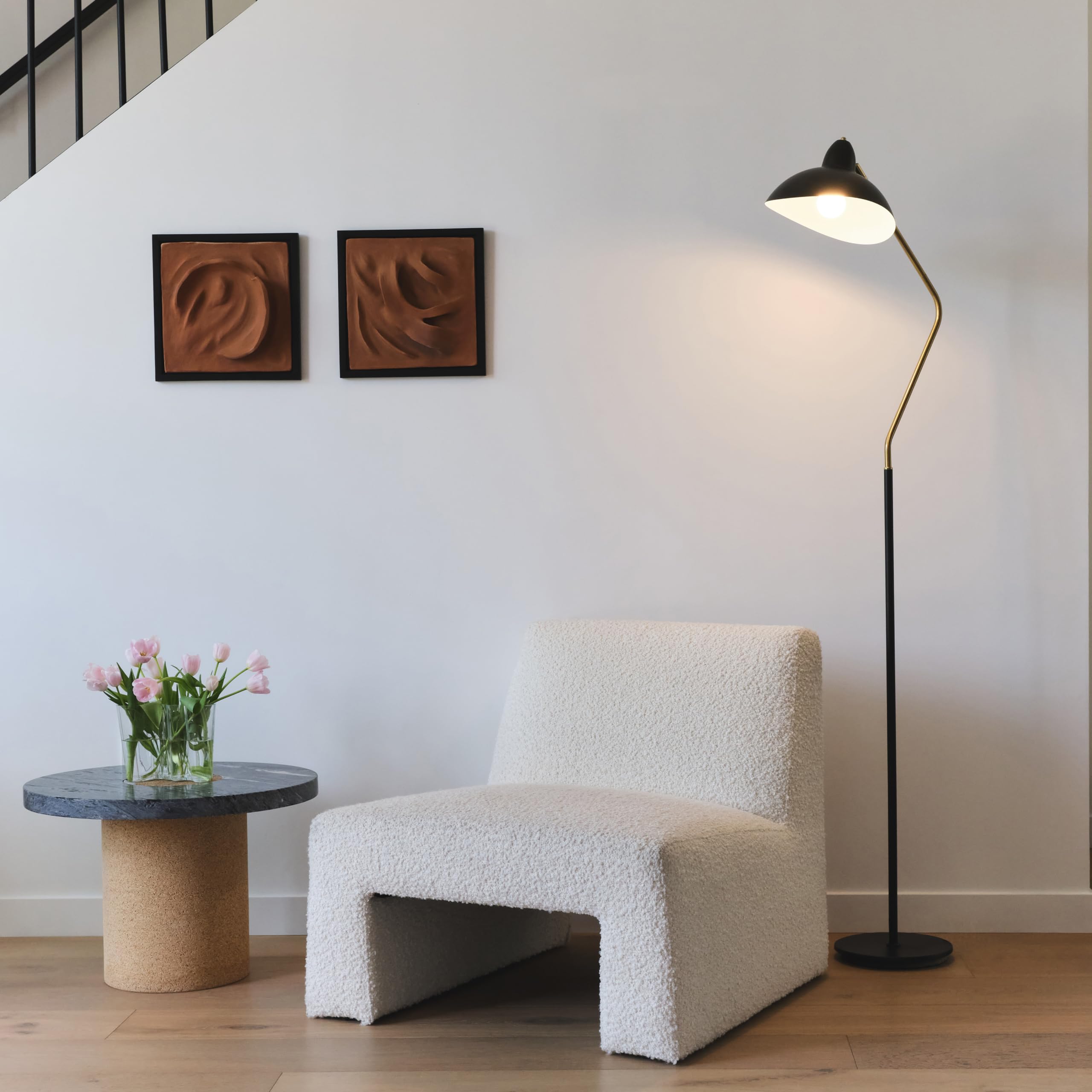 Brightech Swoop LED Adjustable Floor Lamp - Modern Tall Standing Light with Heavy Base for Living Room, Bedroom & Office - Perfect Reading Lamp for Chairs & Workspaces - Elegant Home Decor Lighting Solution