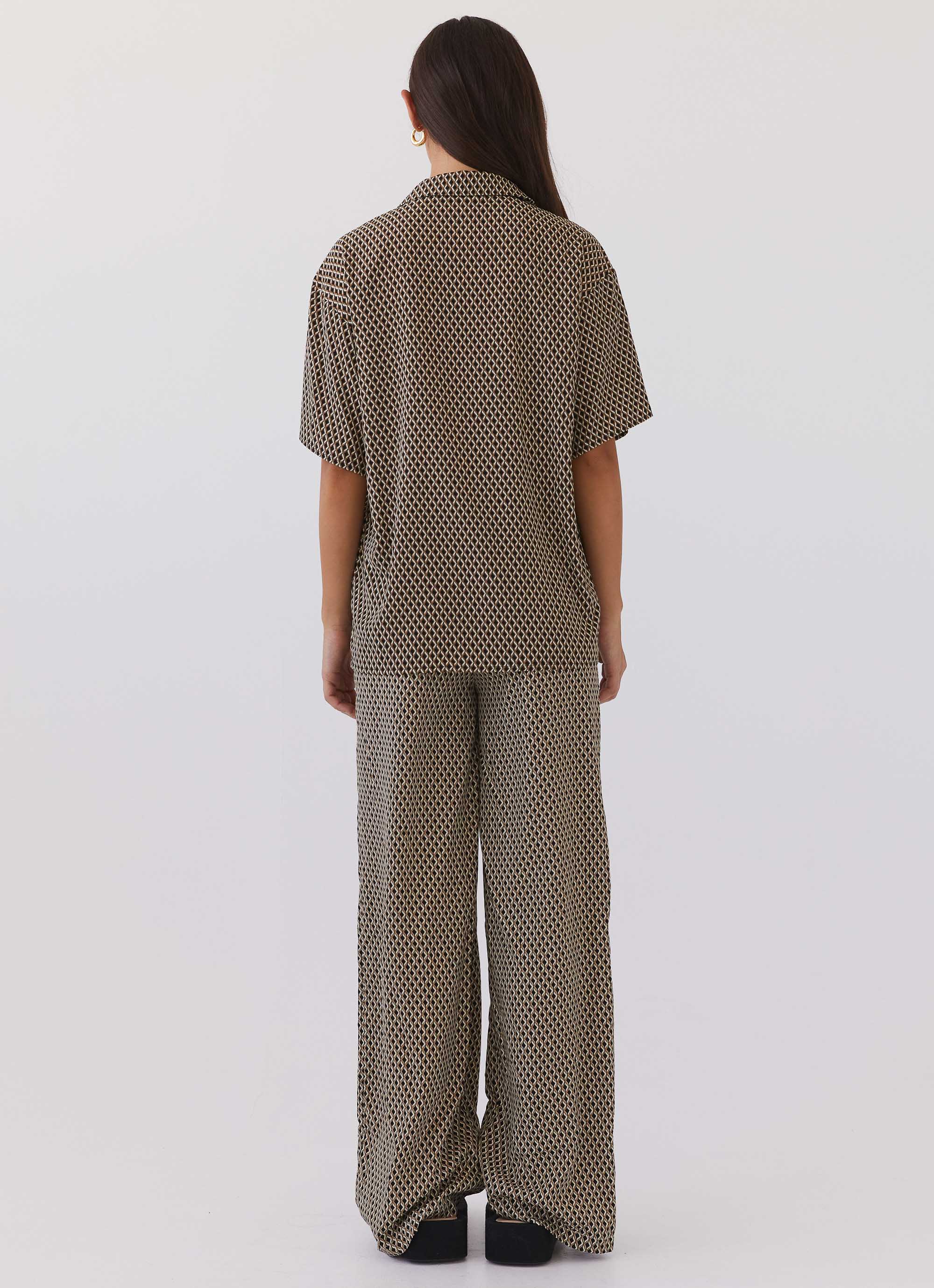Bruno Women's Wide Leg Pants - Brown Geometric Print High Waisted Lounge Pants for Casual Wear, Yoga & Home Comfort