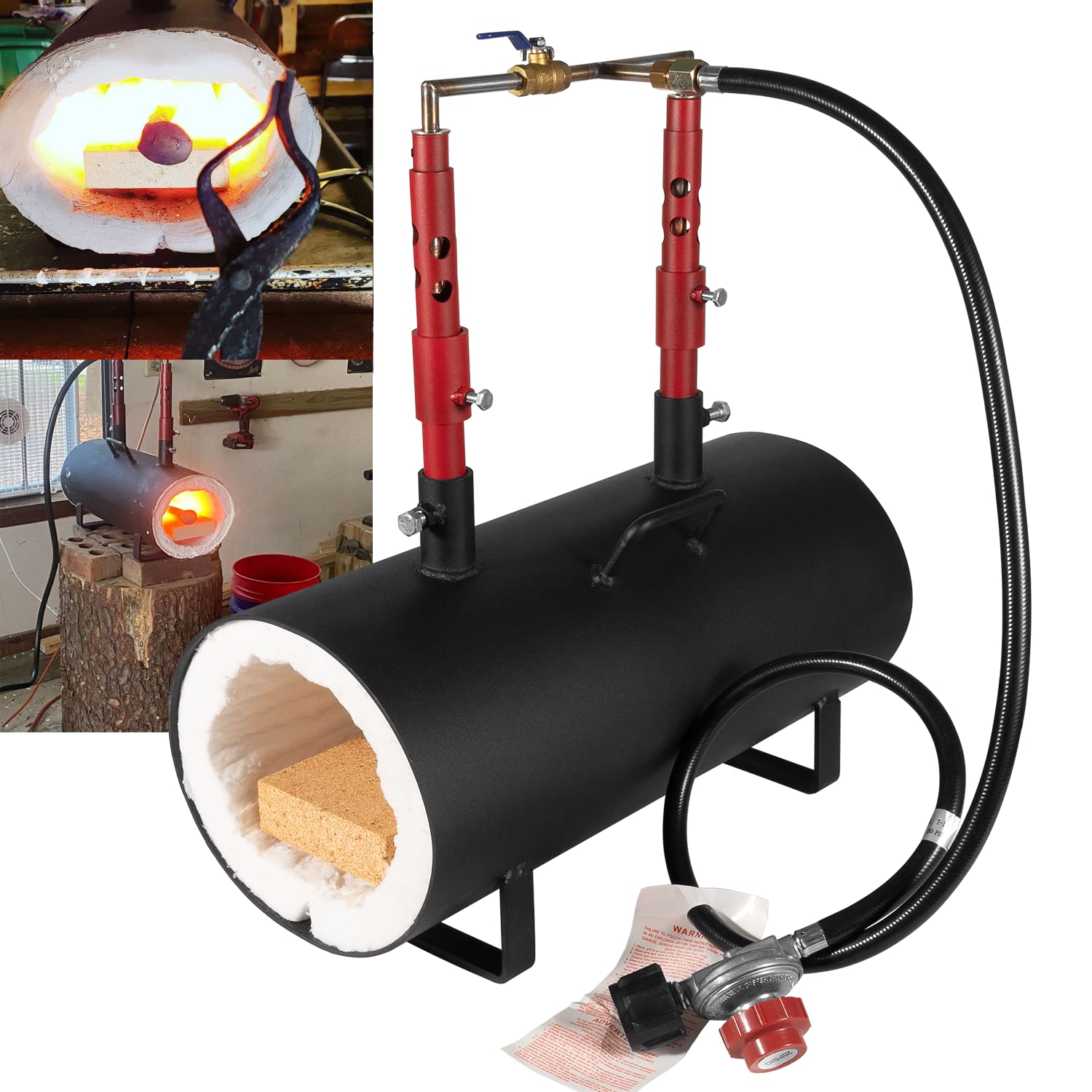Camoo Double Burner Propane Forge Furnace - Large Capacity Oval Blacksmithing Forge for Knife Making, Farrier Tools & Jewelry Crafting | Portable Dual Burner Design for Metalworking & DIY Projects