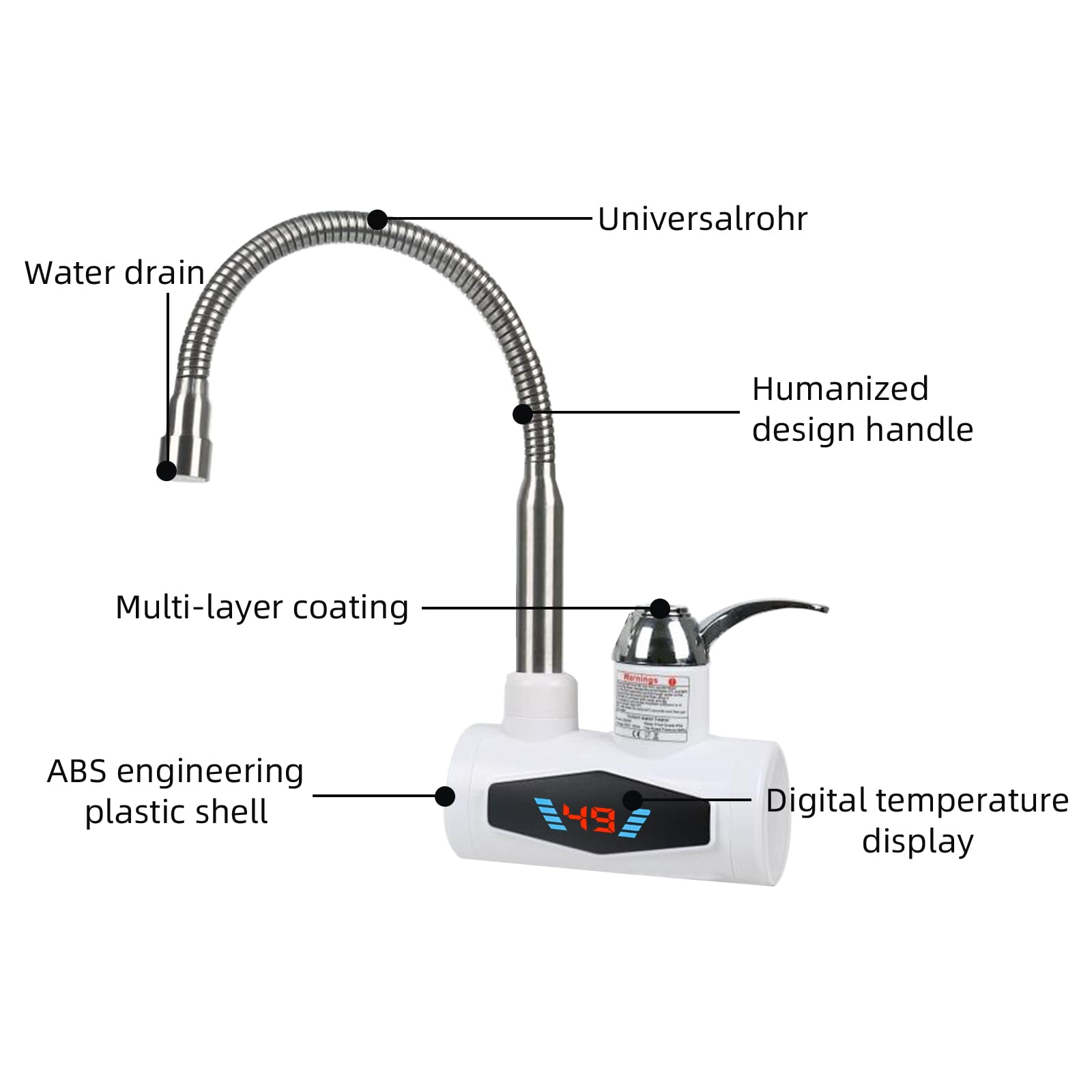 220V Electric Instant Water Heater Tap with LED Digital Display - 3000W Fast Heating for Kitchen & Bathroom (Side Water Inlet) - Perfect for Small Homes, Apartments & RVs