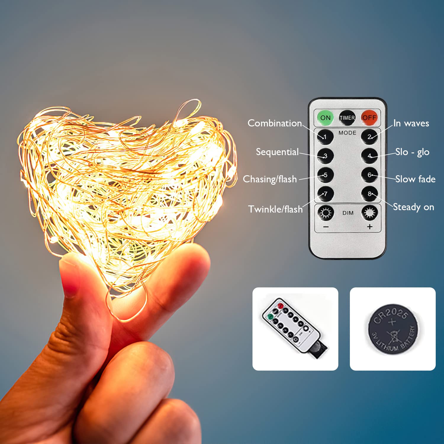 Homemory 2 Pack 33 Ft 100 LED Fairy Lights with Remote - Battery Operated Waterproof Christmas String Lights - 8 Lighting Modes for Indoor Outdoor Decor, Wedding, Party, Garden, Patio (Warm White)