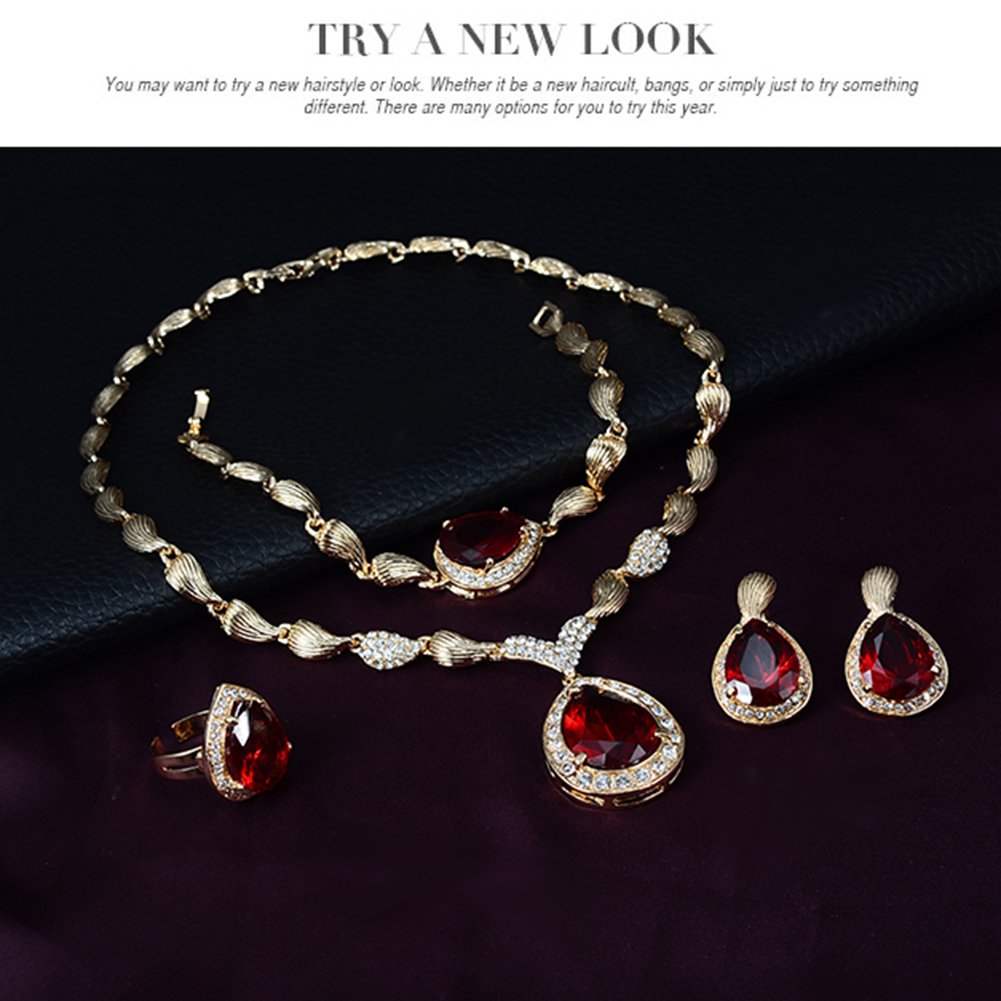 Sparkling Rhinestone Jewelry Set for Women - Silver Plated Alloy Earrings, Necklace, Bracelet & Ring - Elegant Gift Set for Party, Wedding & Evening Wear