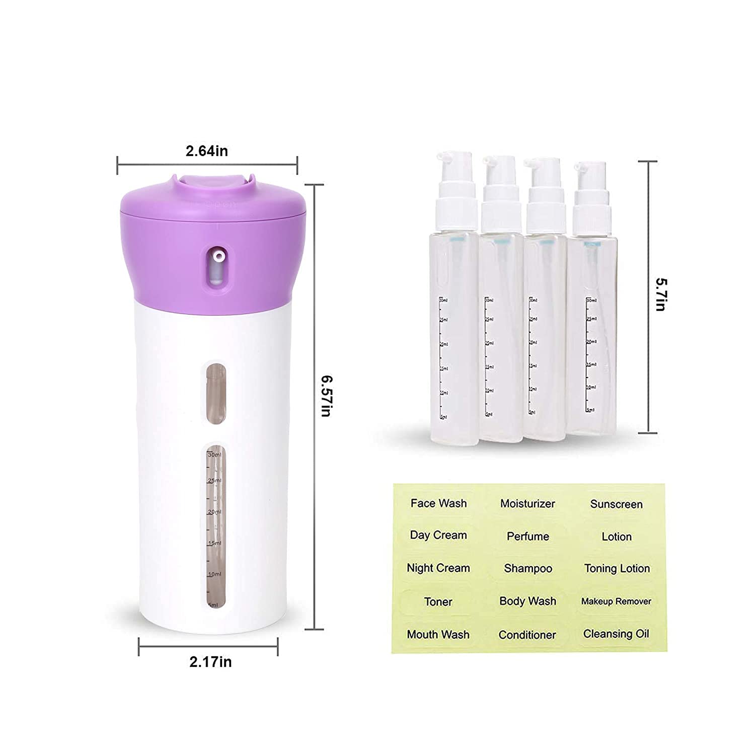 Styxon 4-in-1 Travel Bottle Dispenser Set - 4 Empty 1.4oz (40ml) Reusable Cosmetic Containers for Sanitizer, Soap, Lotion & Skincare - Leakproof ABS Plastic - Perfect for Travel, Gym, Camping & Daily Essentials Organization