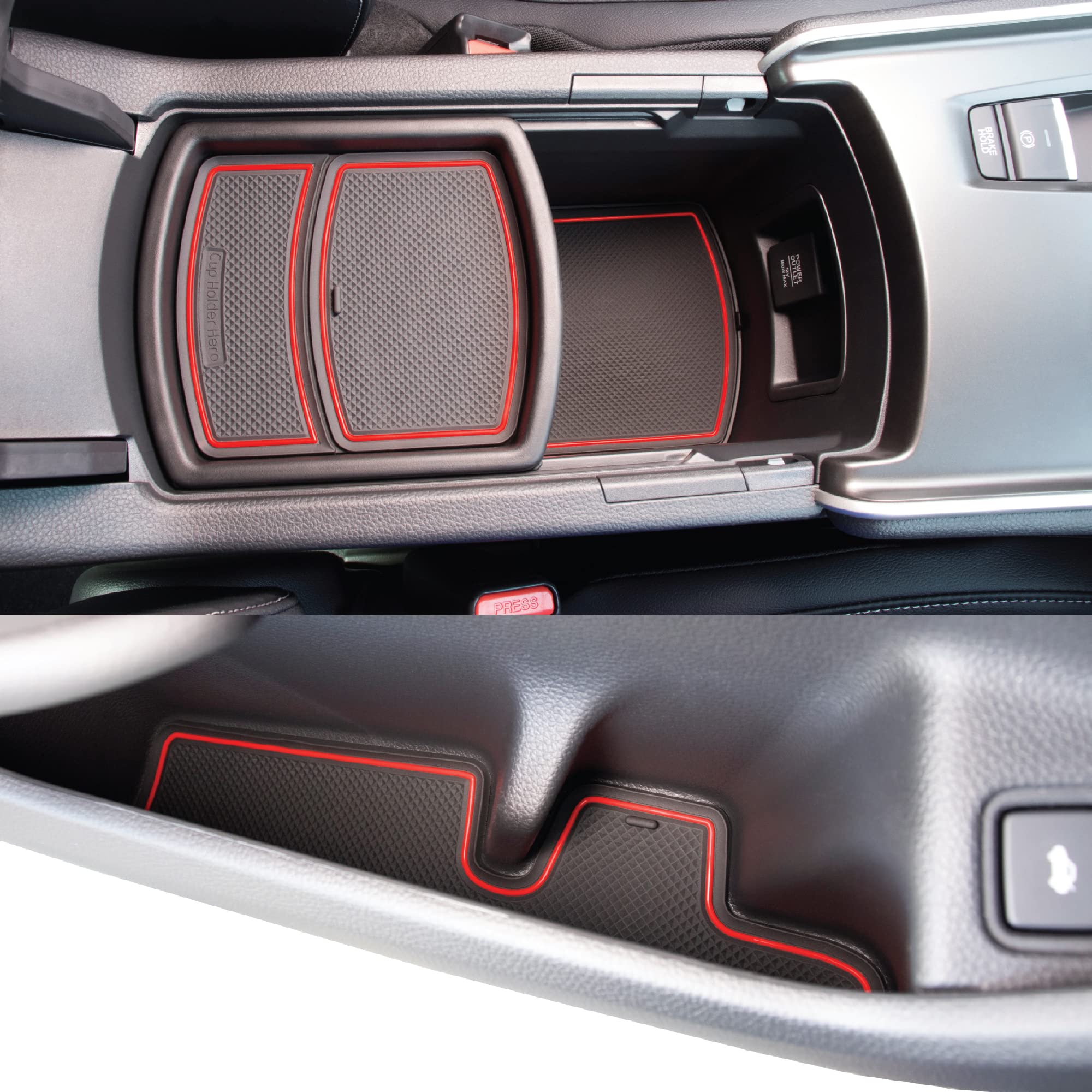 Premium Non-Slip Cup Holder Inserts & Interior Liners for Honda Accord 2018-2022 - 17pc Custom Fit Set with Anti-Dust Red Trim | Perfect for Road Trips, Daily Commute & Car Organization