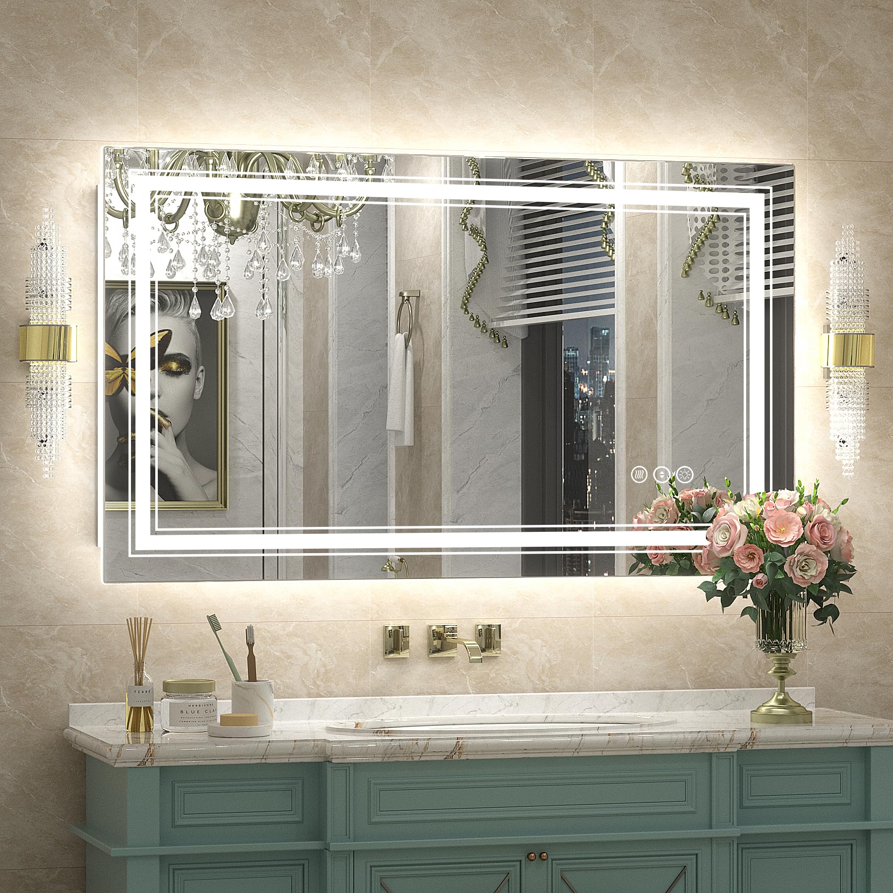 40x24 Inch LED Bathroom Mirror with Dimmable Lights - Anti-Fog, Shatterproof Vanity Mirror with Backlit & Front Lighting for Wall Mount (Horizontal/Vertical) - Perfect for Makeup, Shaving & Home Decor