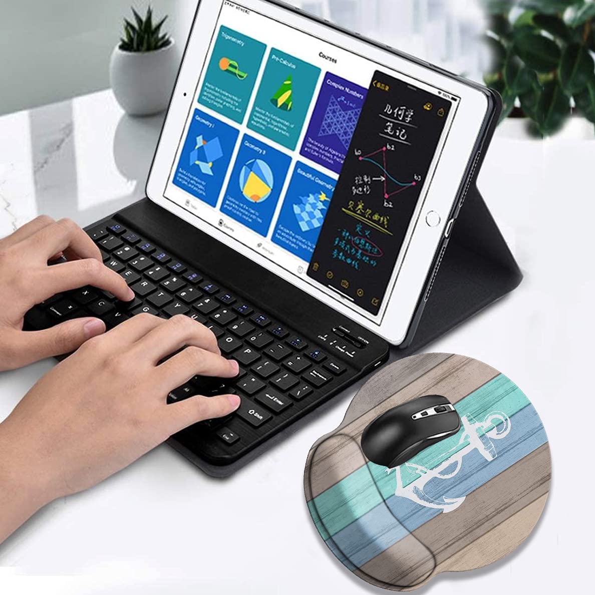 Ergonomic Gaming Mouse Pad with Wrist Rest Gel - Non-Slip PU Base & Smooth Surface - Comfortable & Durable for Office & Home Use - Beach Wood Nautical Anchor Design - Perfect for PC Gaming, Workstations & Home Desktops