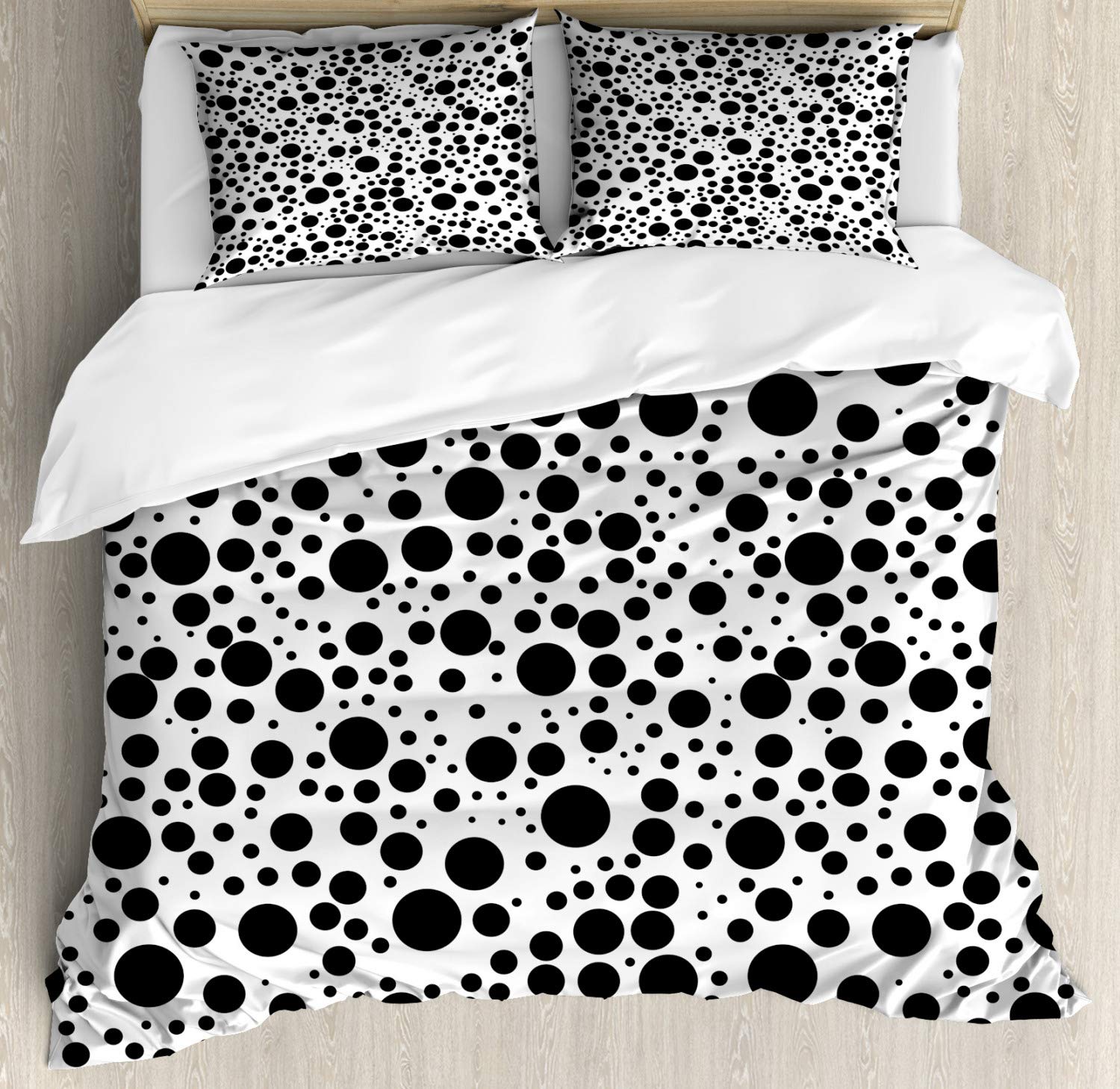 Ambesonne Black and White Duvet Cover Set - Big & Small Dots Pattern, Minimalist Bubble Design, 3-Piece Bedding Set with 2 Pillow Shams (California King, Black Coconut) for Modern Bedroom Decor | Perfect for Guest Rooms, Master Bedrooms & Dorm Rooms
