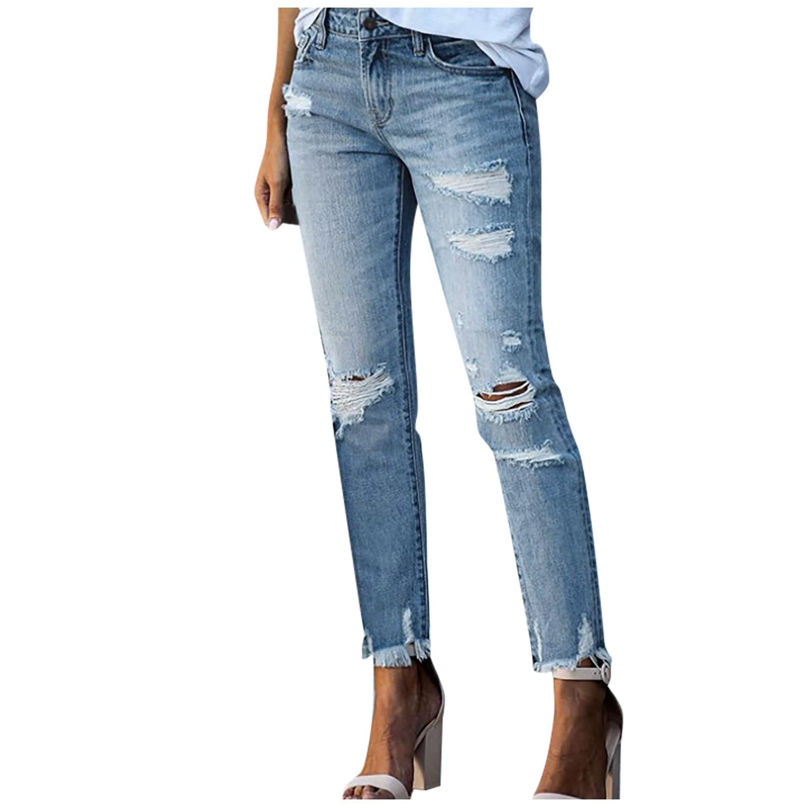 UODSVP Women's High Waist Ripped Jeans - Trendy Distressed Denim Pants with Large Holes & Slim Fit for Casual Wear, Street Style, and Everyday Outfits