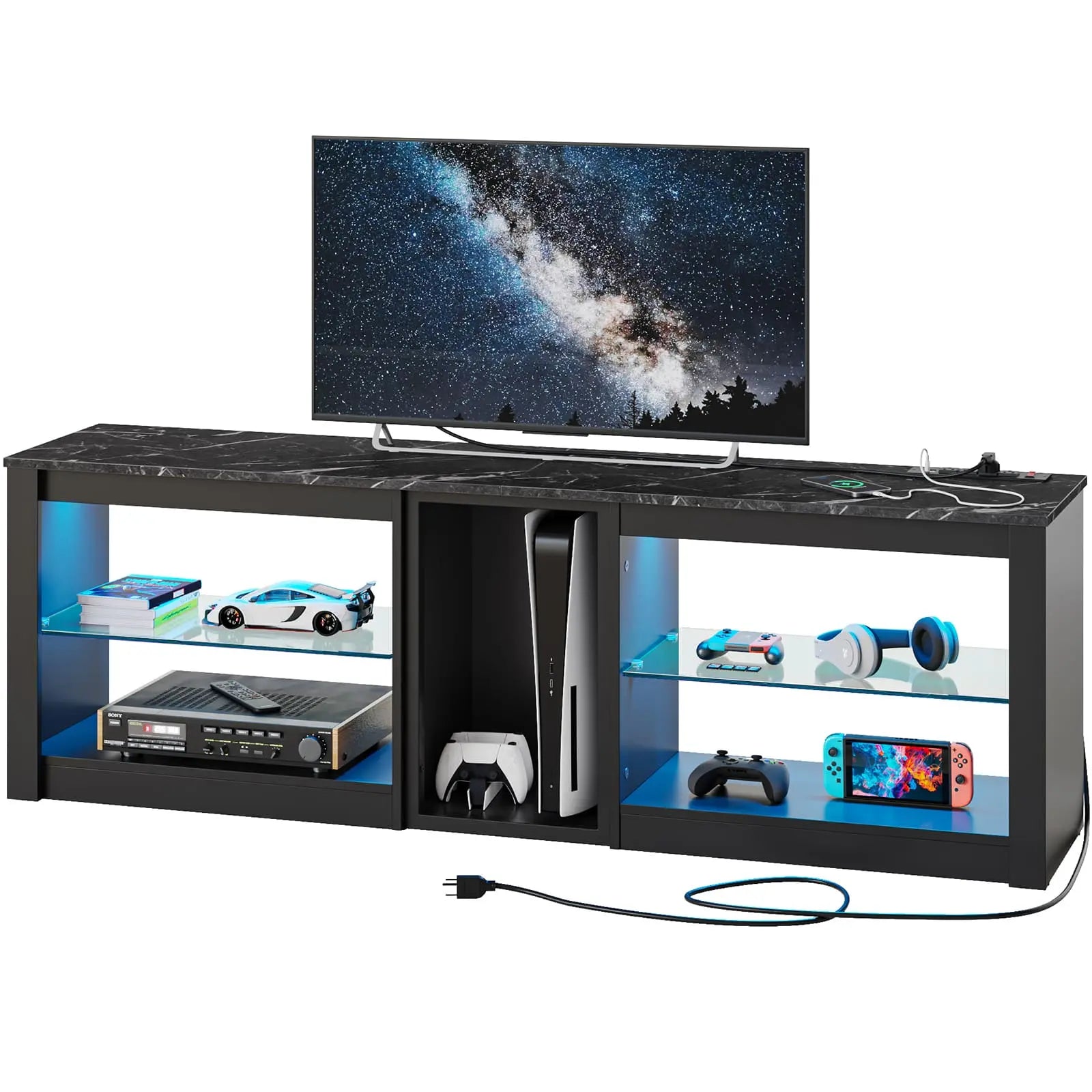 Bestier 63 Inch Modern TV Stand with Tempered Glass Shelves - Sturdy Entertainment Center for Living Room, Bedroom & Home Theater Setup