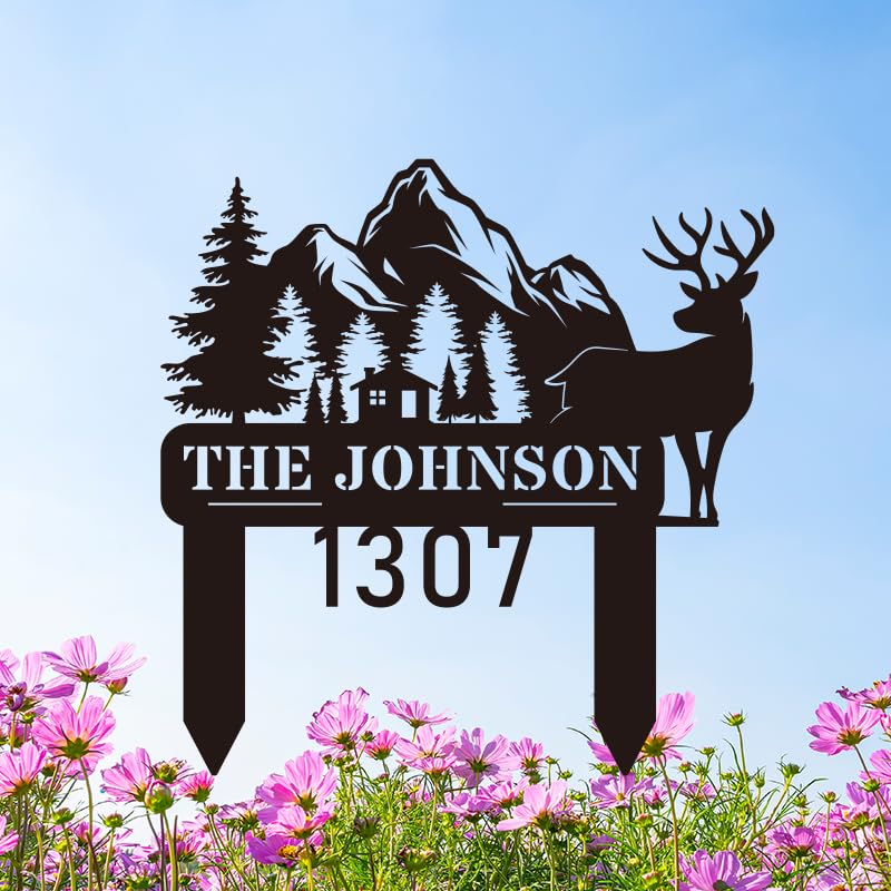 Custom Metal House Sign - Personalized Deer Yard Signs with Stakes, Address Numbers for House (16''-40'') | Durable Outdoor Home Decor for Driveway, Garden & Front Yard