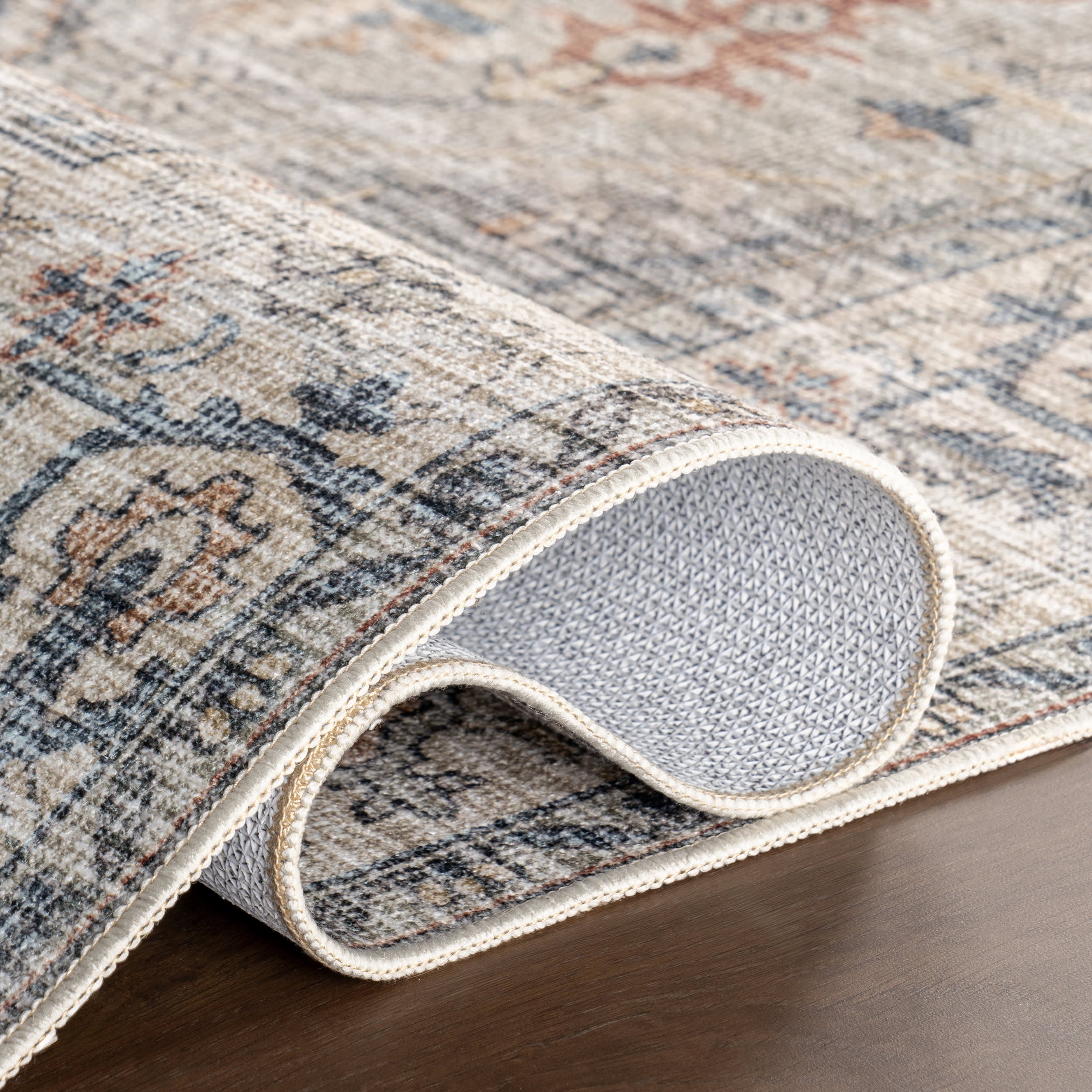 Atrium Medallion Spill Proof Washable Rug - Taupe Color Non-Slip Area Rug for Living Room, Bedroom, Kitchen | Perfect for High Traffic Areas & Pet Friendly Homes