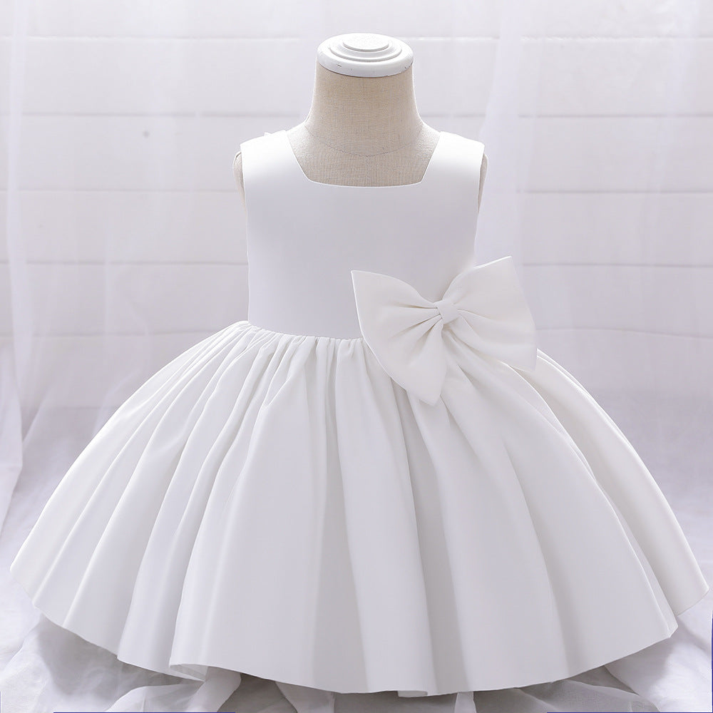 Baby Girl Birthday Party Dress - Toddler Summer Formal Princess Gown with Round Neck & Bow Detail - Perfect for 1st Birthday, Photoshoots & Special Occasions