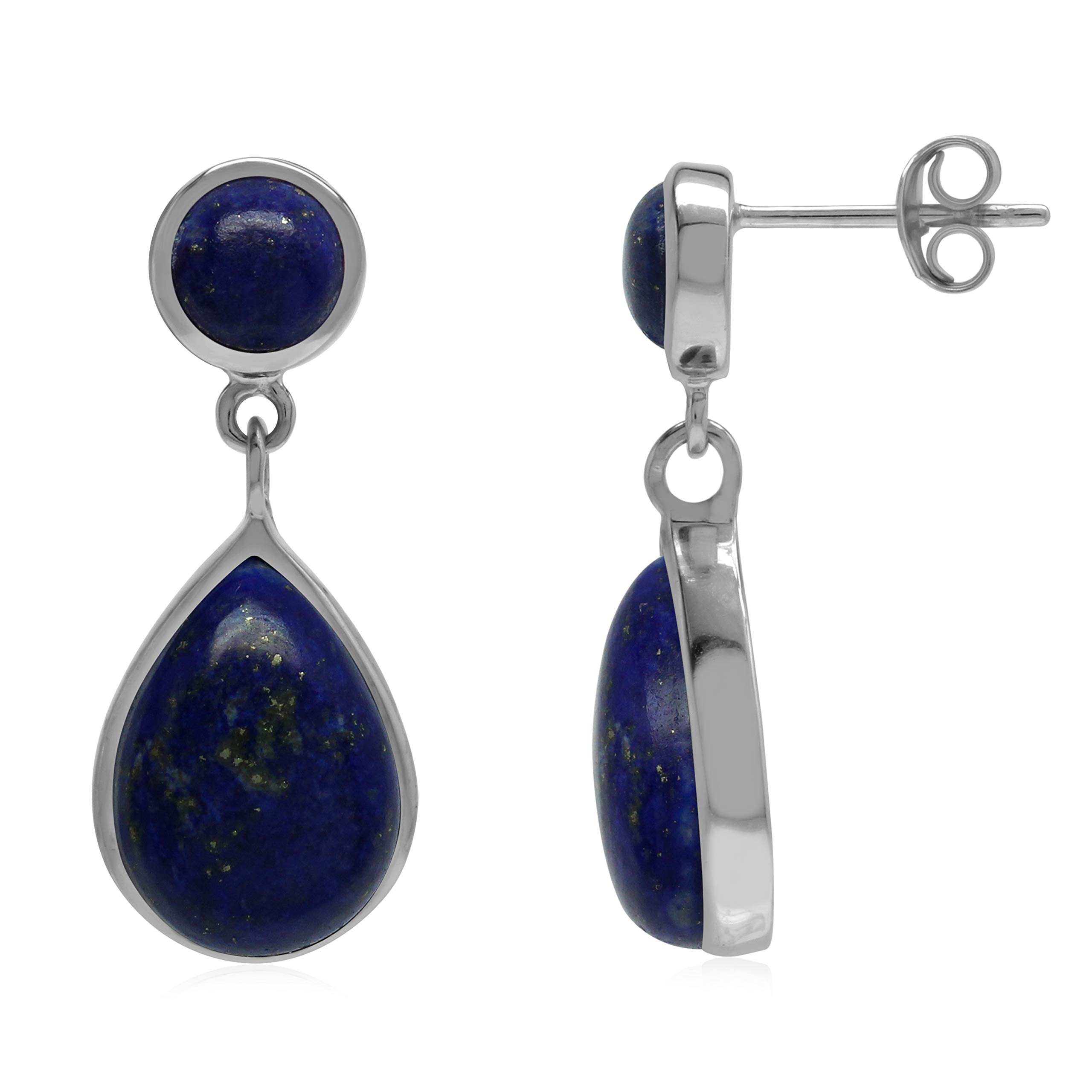 925 Sterling Silver Pear Shape Cabochon Dangle Drop Earrings for Women | Elegant Post Earrings for Daily Wear, Office & Special Occasions