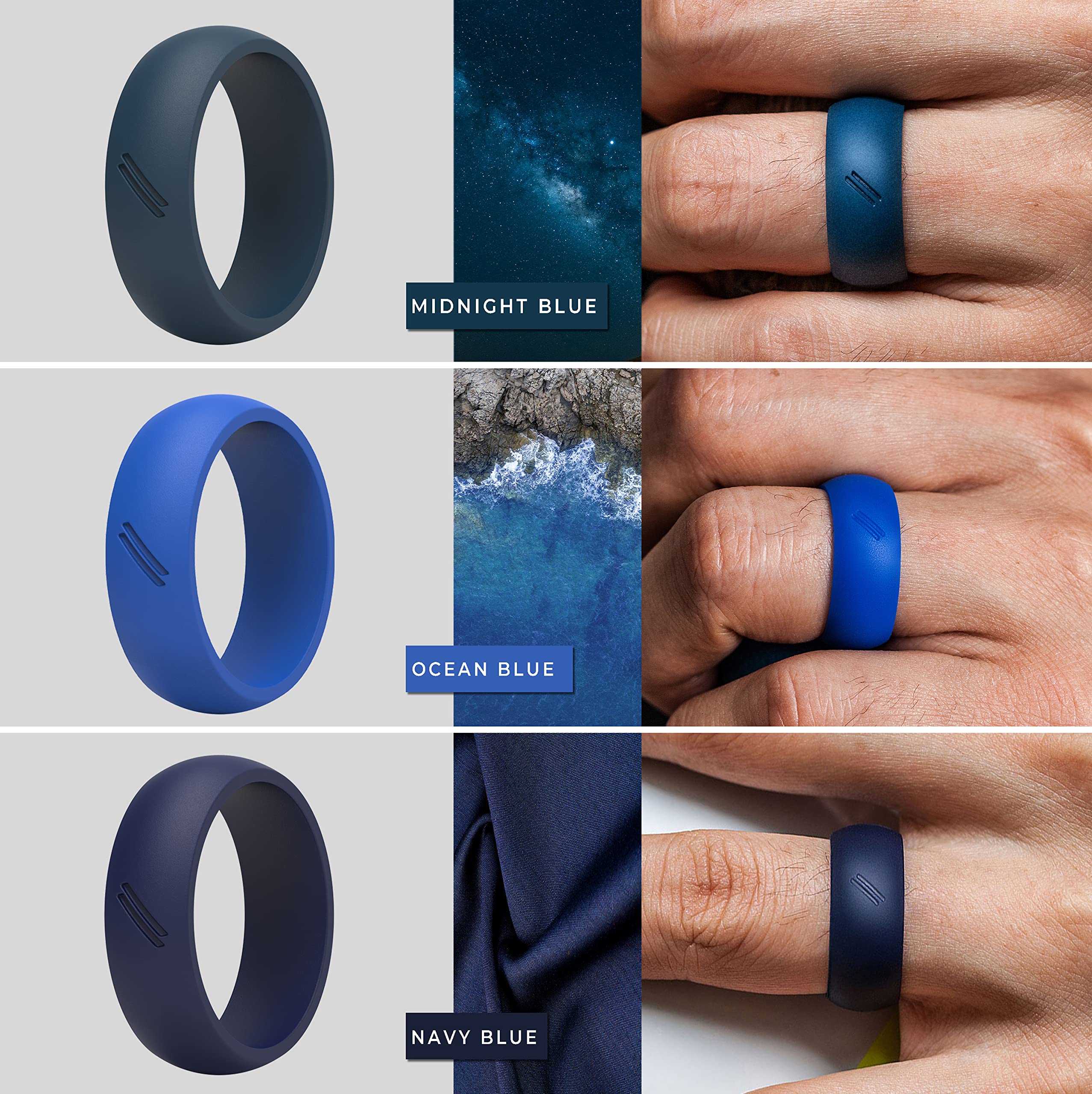 ThunderFit 8-Pack Silicone Wedding Rings for Men - Comfortable Rubber Engagement Bands (8.7mm Wide, 2.5mm Thick) - Perfect for Gym, Swimming, Sports & Outdoor Activities