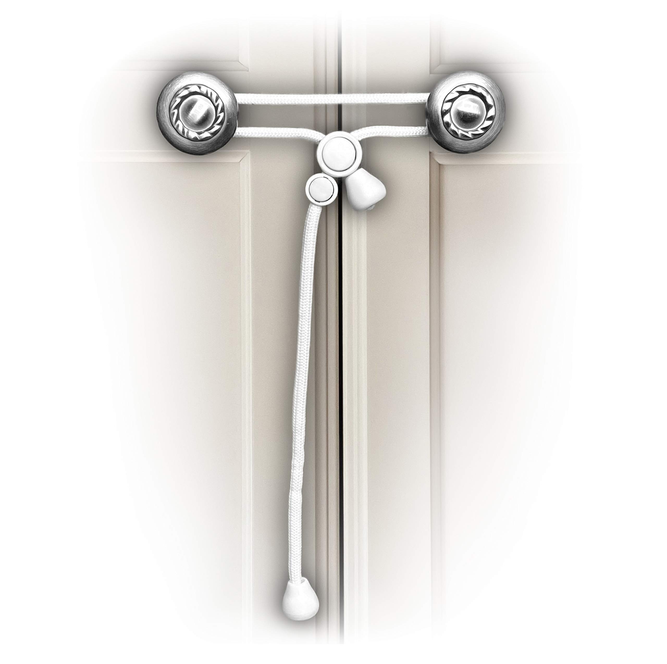 Baby Safety Cabinet Locks - Child Proof Cabinet Latches for Knobs, No Drill No Screw No Adhesive Home Safety Straps (White) - Perfect for Kitchen, Bathroom, RV & Nursery Childproofing