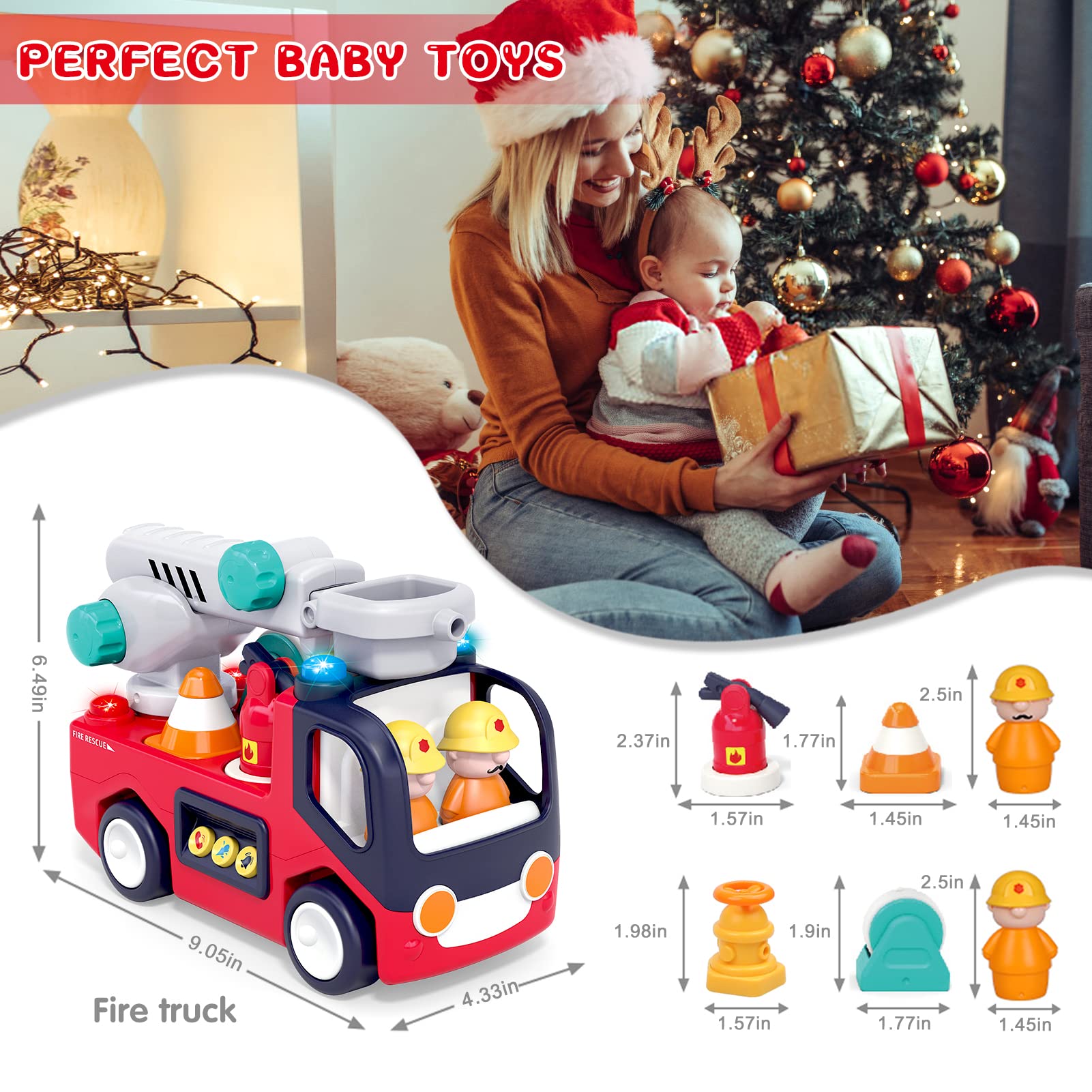Best Fire Truck Musical Toys for 1 2 3 Year Old Boys & Girls - Educational Baby Toys 6-18 Months with Fireman, Ladder & Lights - Perfect for Birthday Gifts & Early Learning Playtime