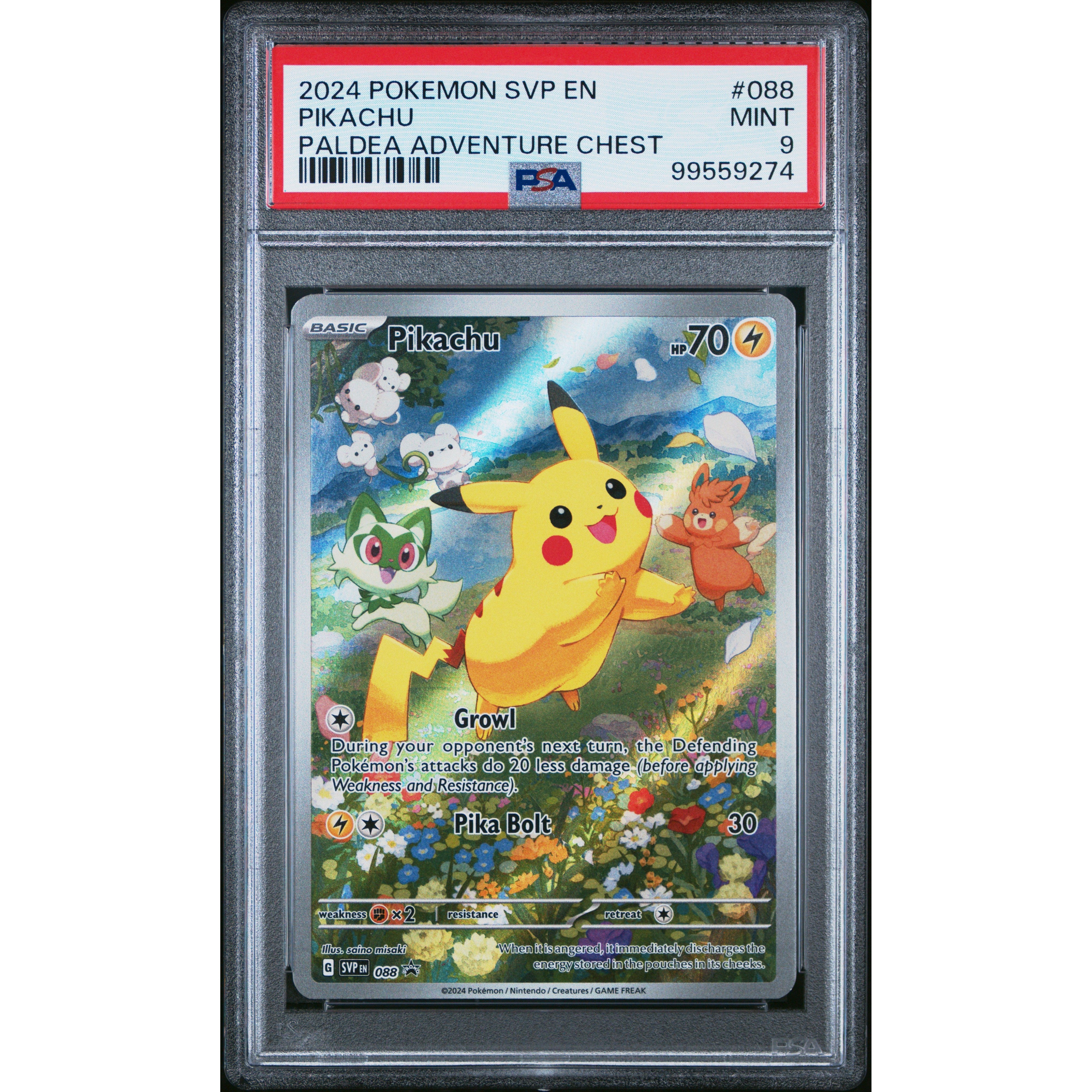 2024 Pokemon SVP Promo Pikachu Paldea Adventure Chest SVP088 PSA 9 Graded Card - Perfect for Collectors, Gaming Tournaments & Pokemon TCG Investments