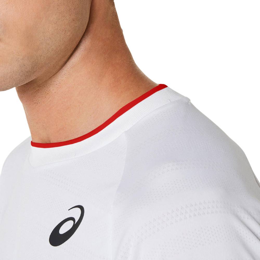 ASICS Men's Match Short Sleeve Tennis Shirt - Moisture-Wicking Performance Top for Tennis & Training (Brilliant White) - Perfect for Court Sports & Gym Workouts