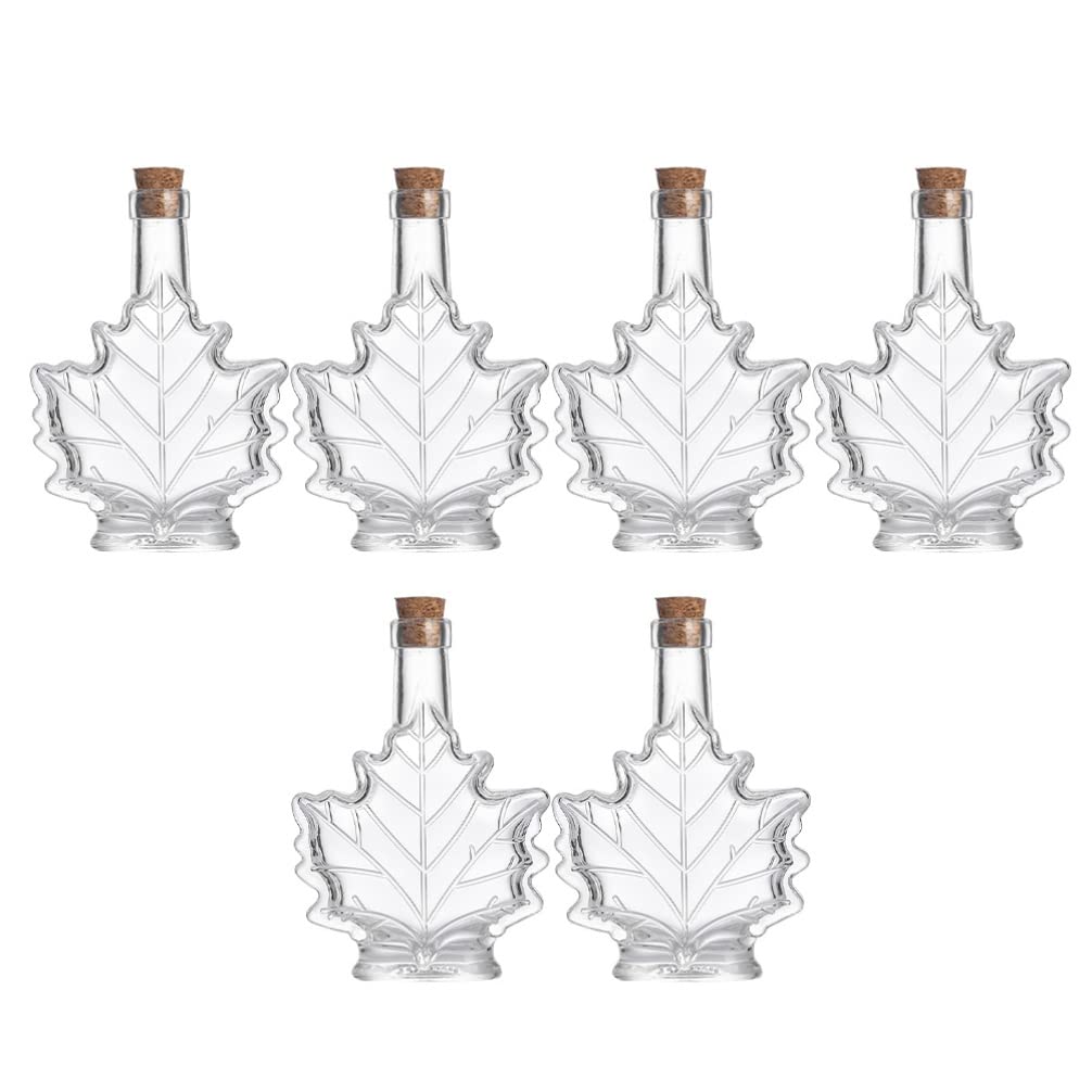 FOMIYES 6-Piece Maple Leaf Glass Bottles with Cork Stoppers - Mini Perfume Vials, Tiny Jars for DIY Crafts, Wedding Favors, Party Decorations & Wishing Bottles - Transparent Glass Containers for Home Decor, Essential Oils, and Gift Packaging