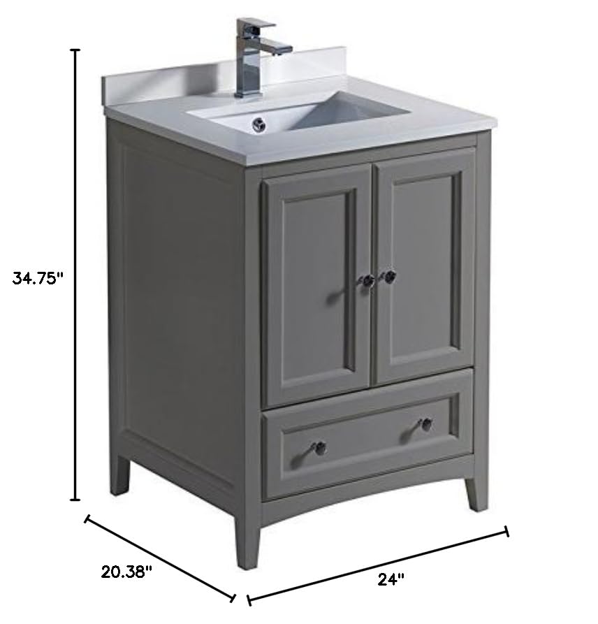 Fresca Oxford 24-Inch Gray Traditional Bathroom Vanity with Top & Sink - Perfect for Small Bathrooms, Powder Rooms & Guest Baths