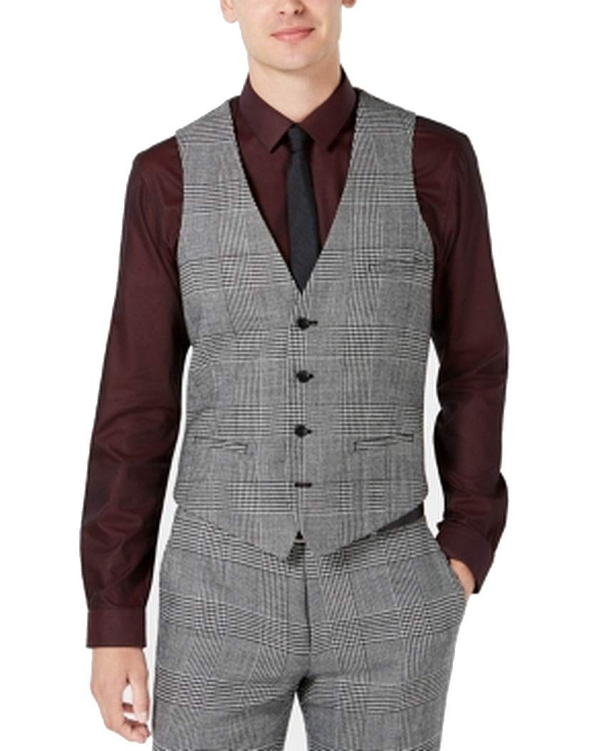 Bar III Men's Plaid 4-Button Vest - Stylish Slim Fit Waistcoat for Weddings, Office & Formal Events