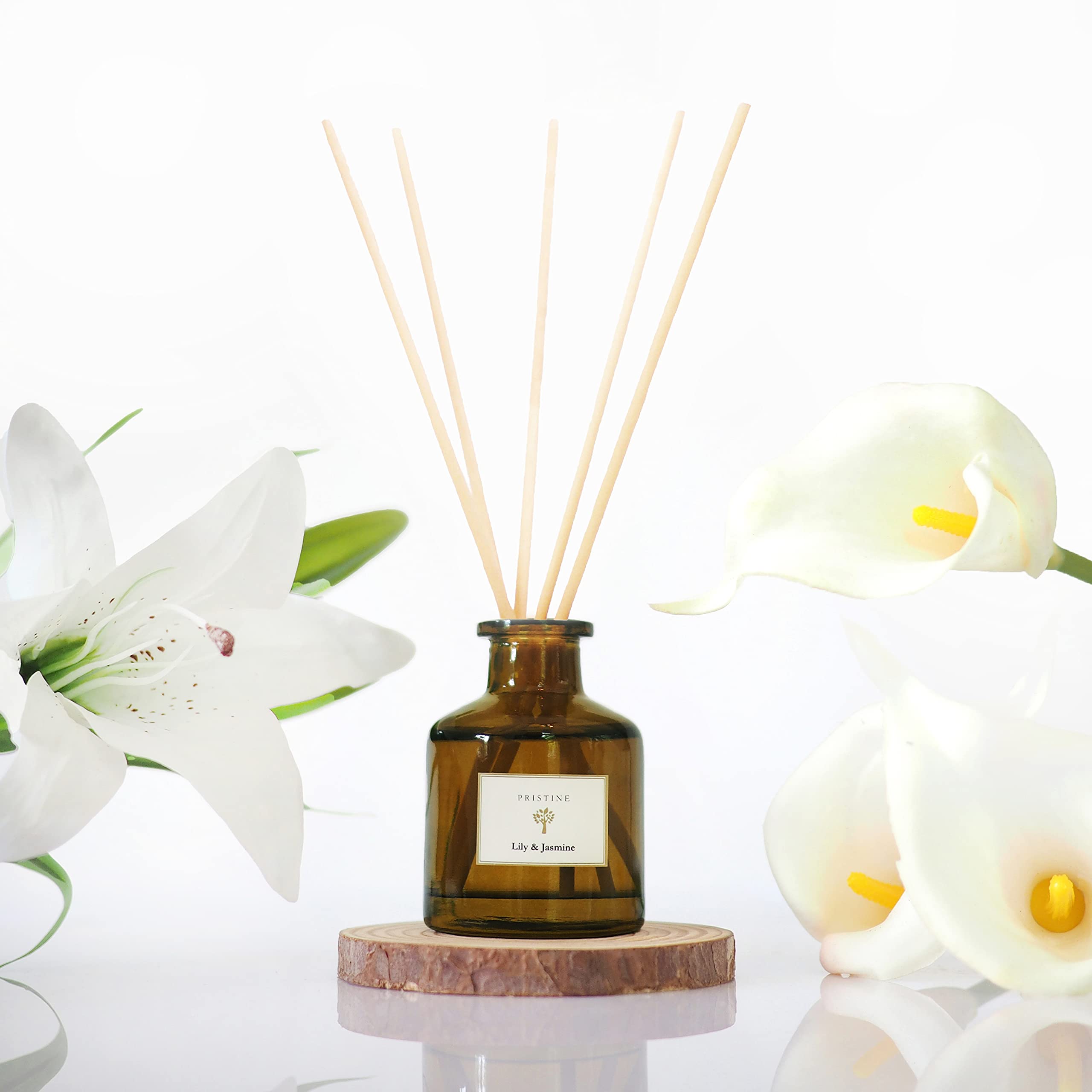 PRISTINE Lily & Jasmine Reed Diffusers Set - Long Lasting Home Fragrance Oil with Natural Rattan Reeds | Perfect for Living Room, Bedroom & Bathroom Aromatherapy | Fresh Lily of Valley & Jasmine Scent for Relaxation & Stress Relief