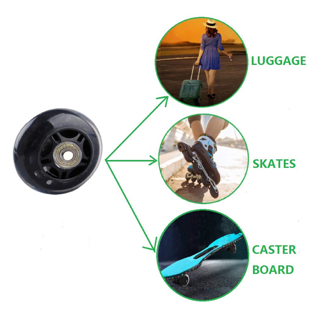 ORO 1 Pair 90mm Luggage Wheels Replacement with 8mm Bearings - Durable Suitcase Wheels for Travel, Inline Skates & Caster Boards | Perfect for Smooth Rolling on Airports, Streets & Skate Parks