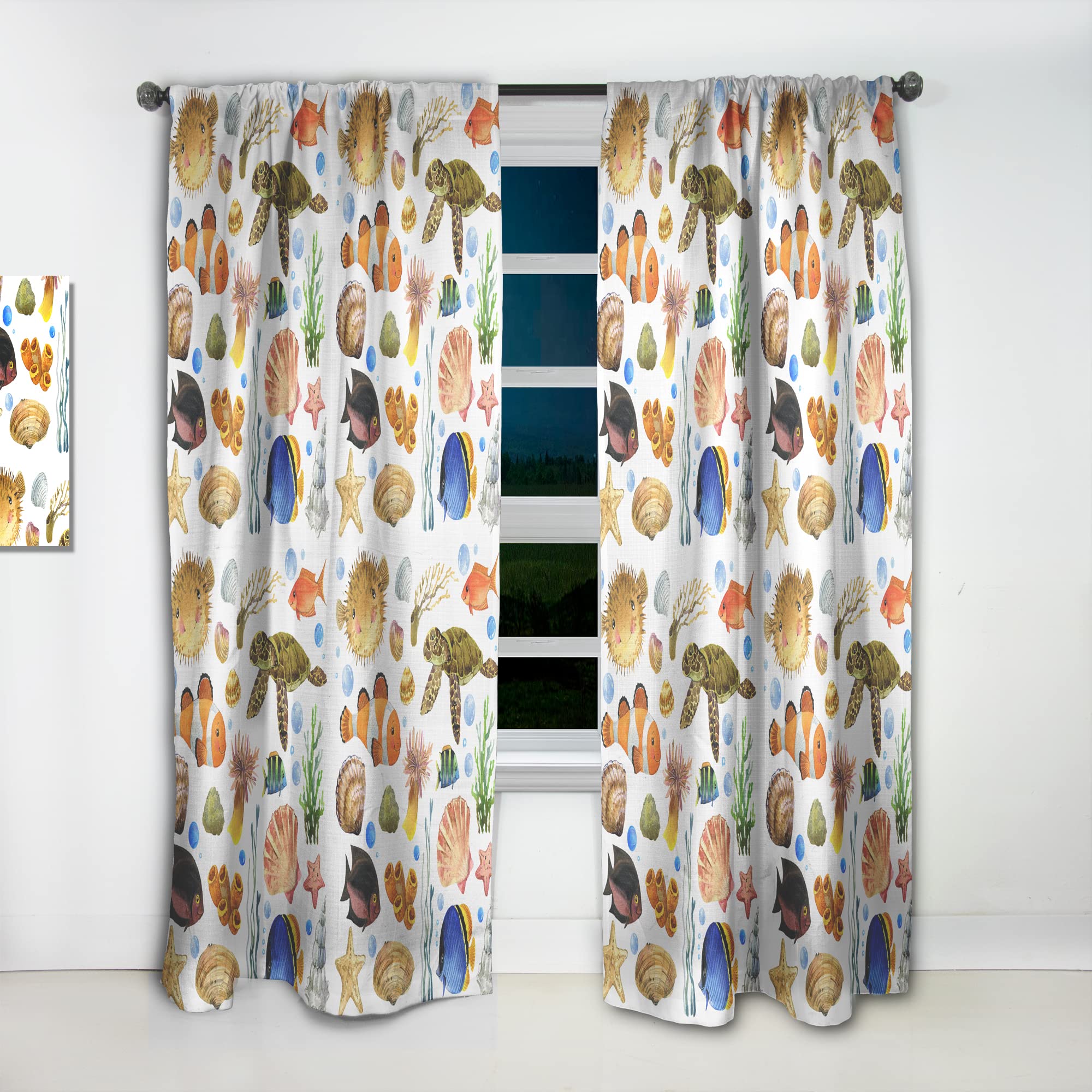 DesignQ Marine Theme Thermal Insulated Curtains - Single Panel 52x95 Inches - Blackout Drapes for Bedroom & Living Room - Perfect for Coastal Decor & Sun Protection