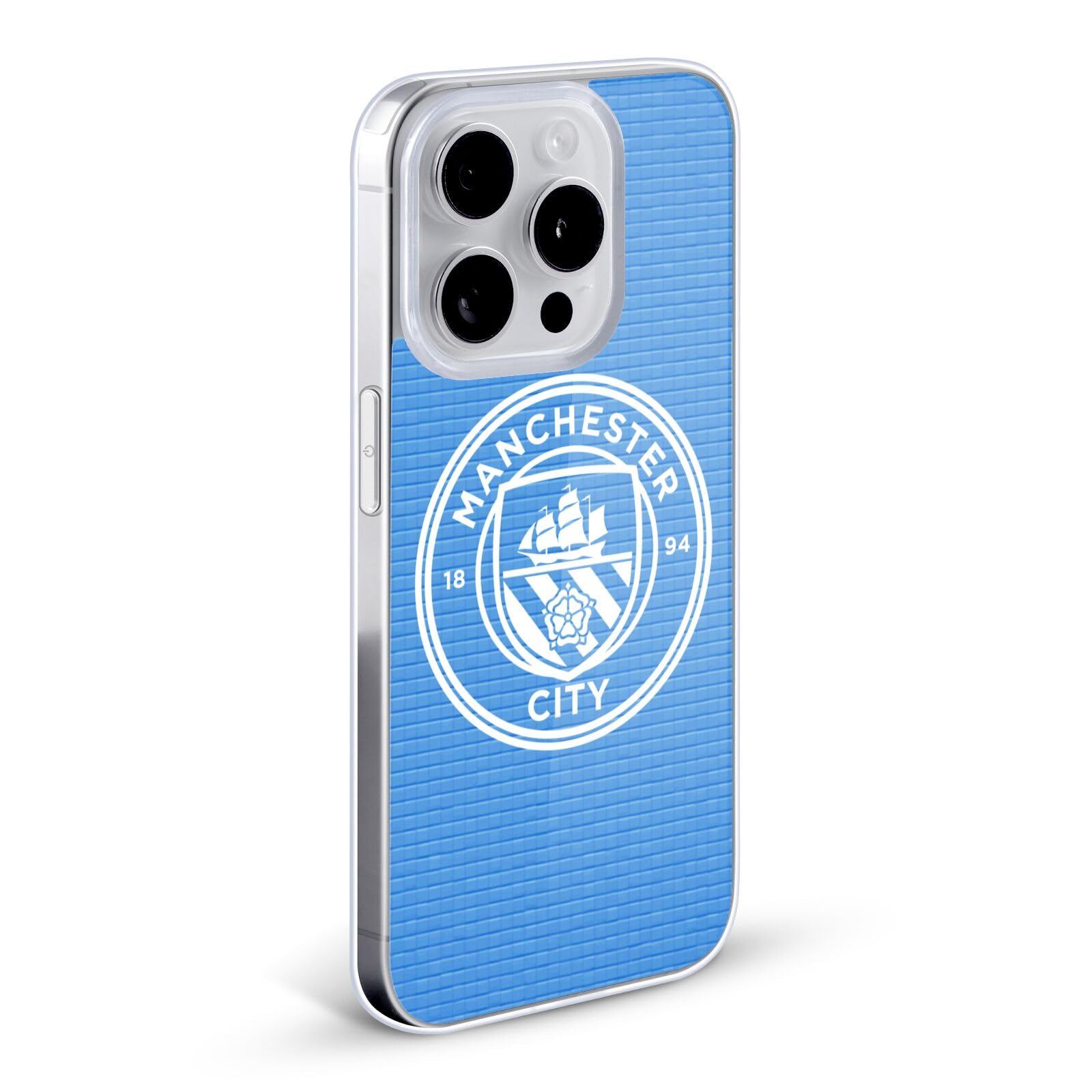 Official Manchester City FC Blue Tile White Mono Badge Pixel Soft Gel Case for iPhone 12/12 Pro - Durable Protective Phone Cover for Soccer Fans & Football Supporters - Perfect for Match Days & Team Pride