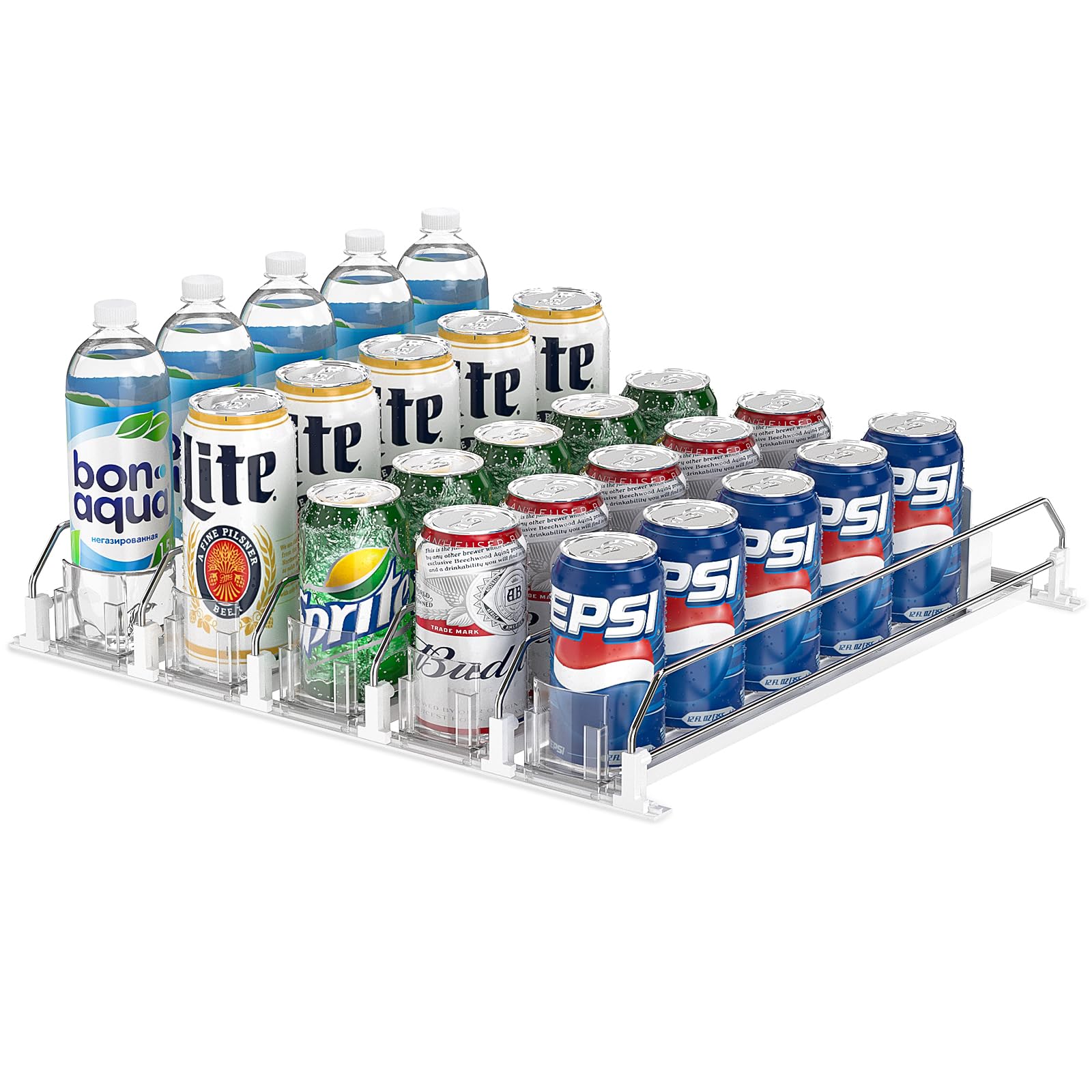 Adjustable Self-Pushing Soda Can Organizer for Refrigerator - 5 Row White Drink Dispenser for Fridge | Perfect for Organizing Cans, Bottles & Beverages in Kitchen, Office or Party