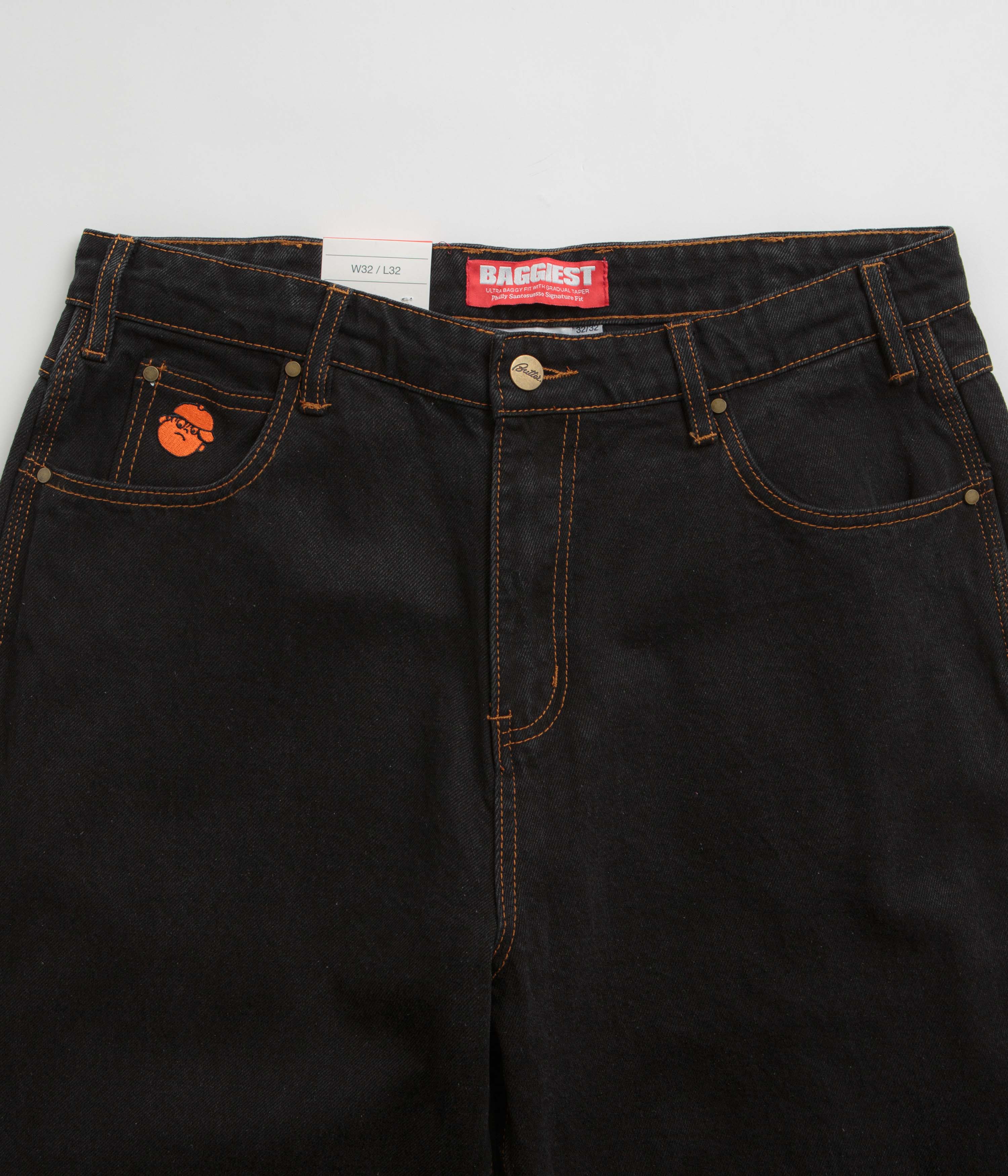 Butter Goods Santosuosso Washed Black & Orange Jeans for Men - Stylish Slim Fit Denim Pants for Casual Wear & Street Fashion
