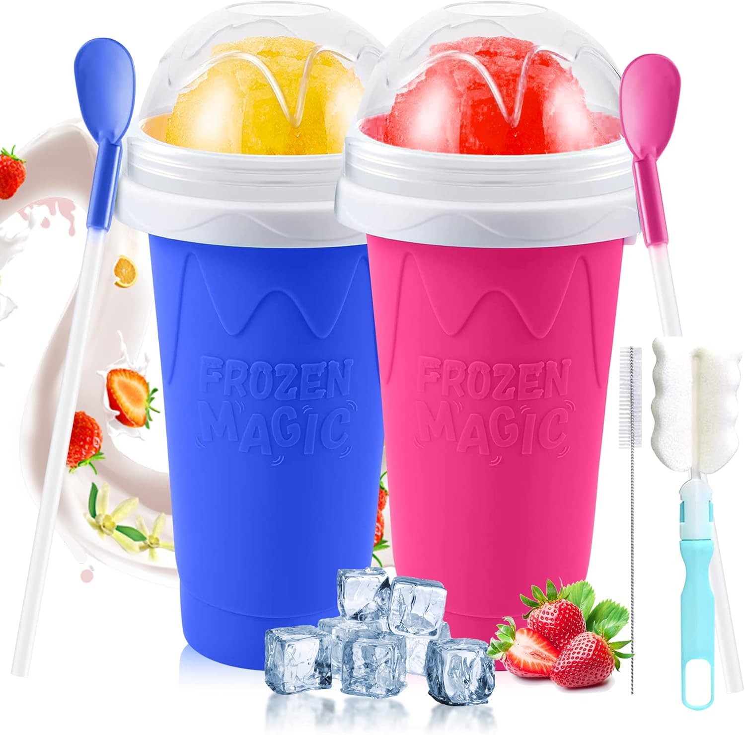 2 Pack Magic Slushie Cup - Instant Frozen Slushy Maker, Double-Layer Reusable Drink Cup for Homemade Slushies, Smoothies & Summer Beverages - Perfect for Parties, BBQs & Outdoor Activities