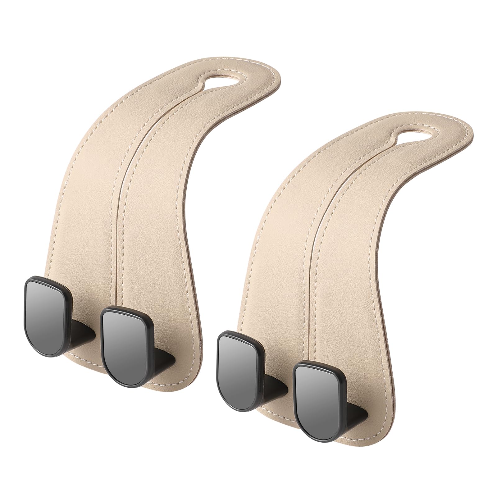 2 Pack KAFANLIN Car Headrest Hooks - Premium Leather Back Seat Hooks for Purses, Bags & Handbags - Cute Pink & Beige Car Accessories for Women - Perfect for Shopping, Travel & Daily Commute (Beige)