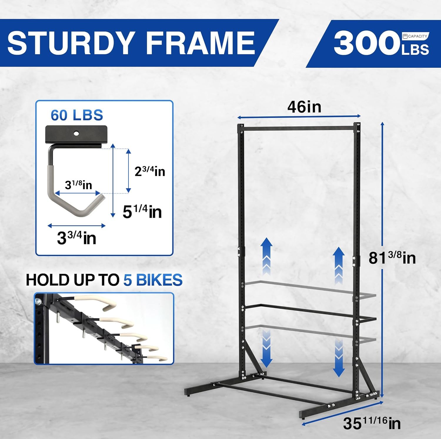 Yes4All Freestanding Bike Storage Rack - Heavy Duty 300 Lbs Capacity 5-Tier Vertical Bike Stand for Home, Garage & Outdoor Use | Space-Saving Bike Organizer for Indoor & Outdoor Cycling Equipment Storage