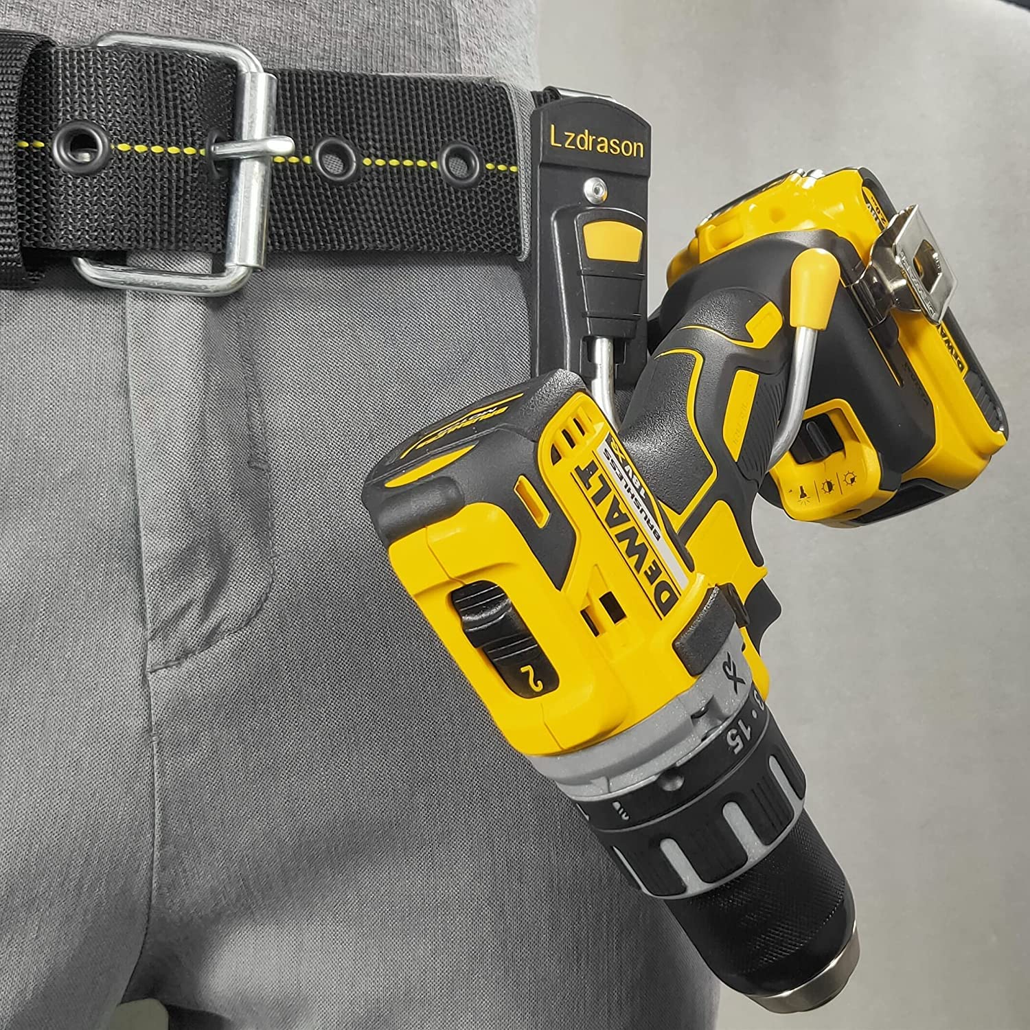 Durable Tool Belt Hook & Drill Holster - Heavy Duty Cordless Power Drill Holder with Secure Belt Clip - Perfect for Hammer, Drywall Screw Gun & Power Tools (2-Pack, Black) - Ideal for Construction, Carpentry & DIY Projects