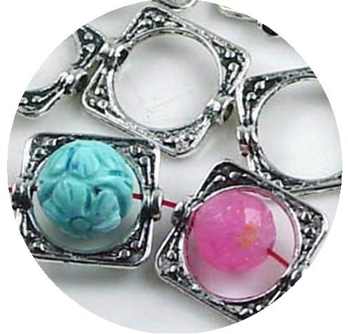20 Antique Silver Pewter Square Frame Beads 15mm - Jewelry Making Supplies for DIY Bracelets, Necklaces & Craft Projects - Perfect for Handmade Beadwork & Gift Making