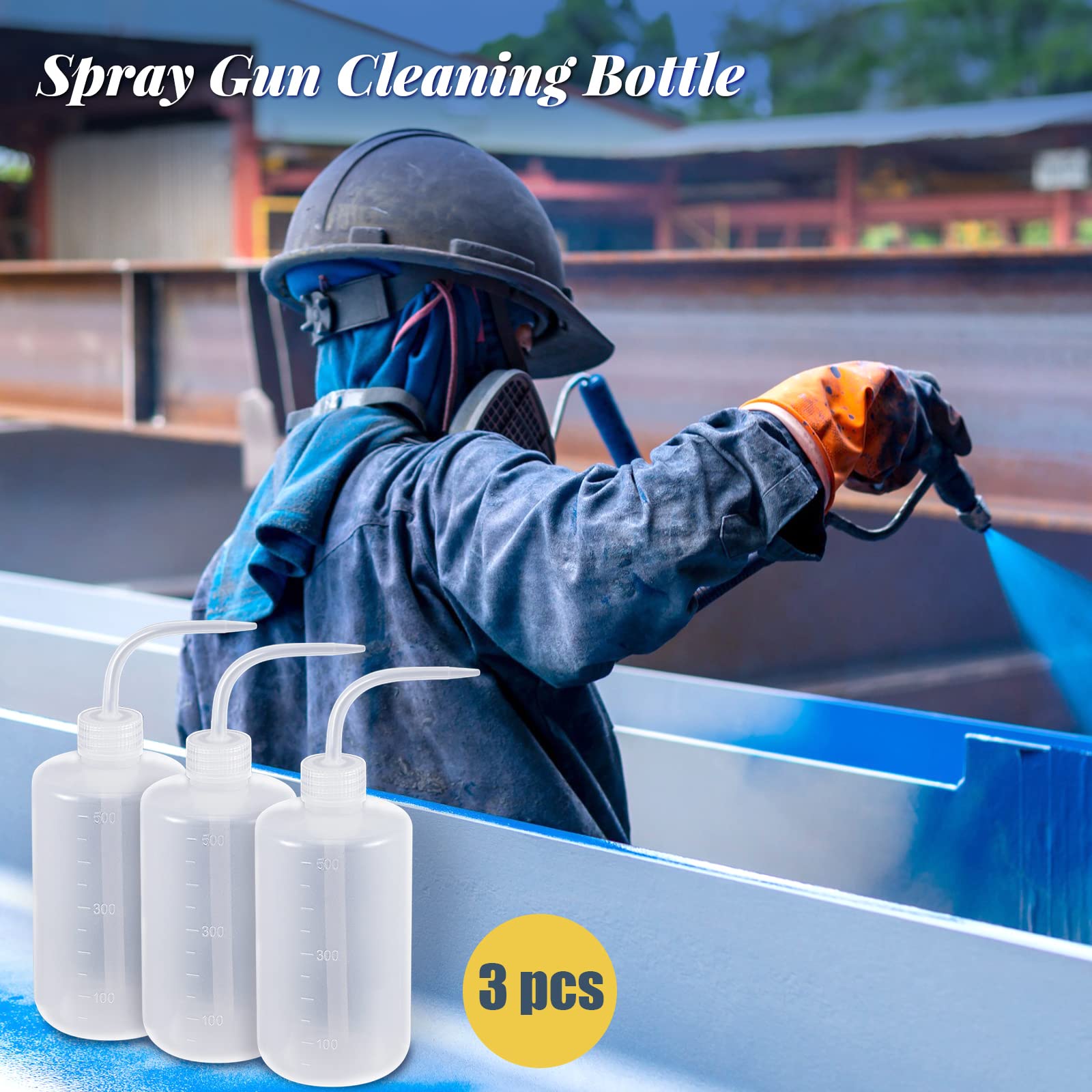 Roshtia 24-Piece Spray Gun Cleaning Kit – Includes 3 Wash Bottles & 21 Cleaning Brushes for Paint Guns – 500ml Plastic Squeeze Bottles & Tube Brushes – Perfect for Automotive, DIY, and Professional Spray Painting Projects