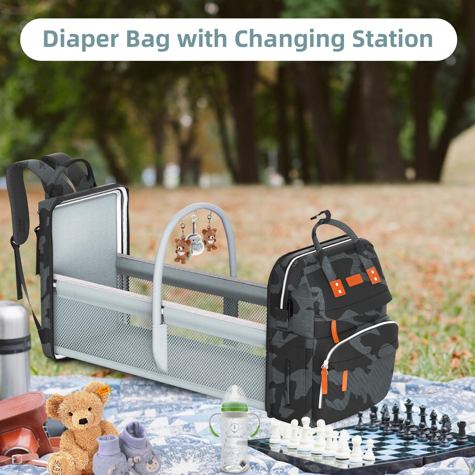 Baby Diaper Backpack with Changing Station - Large Multifunctional Camo Bag for Travel & Outings
