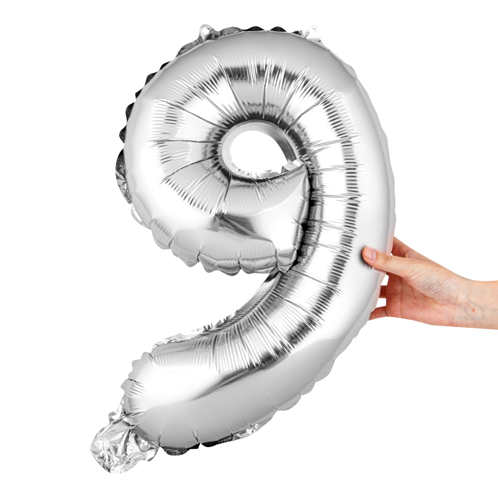Balloonify Silver Mylar Number 9 Balloon - 16 Inch Large Foil Balloon for Birthday Parties, Baby Showers & Anniversary Celebrations - 1 Count Box