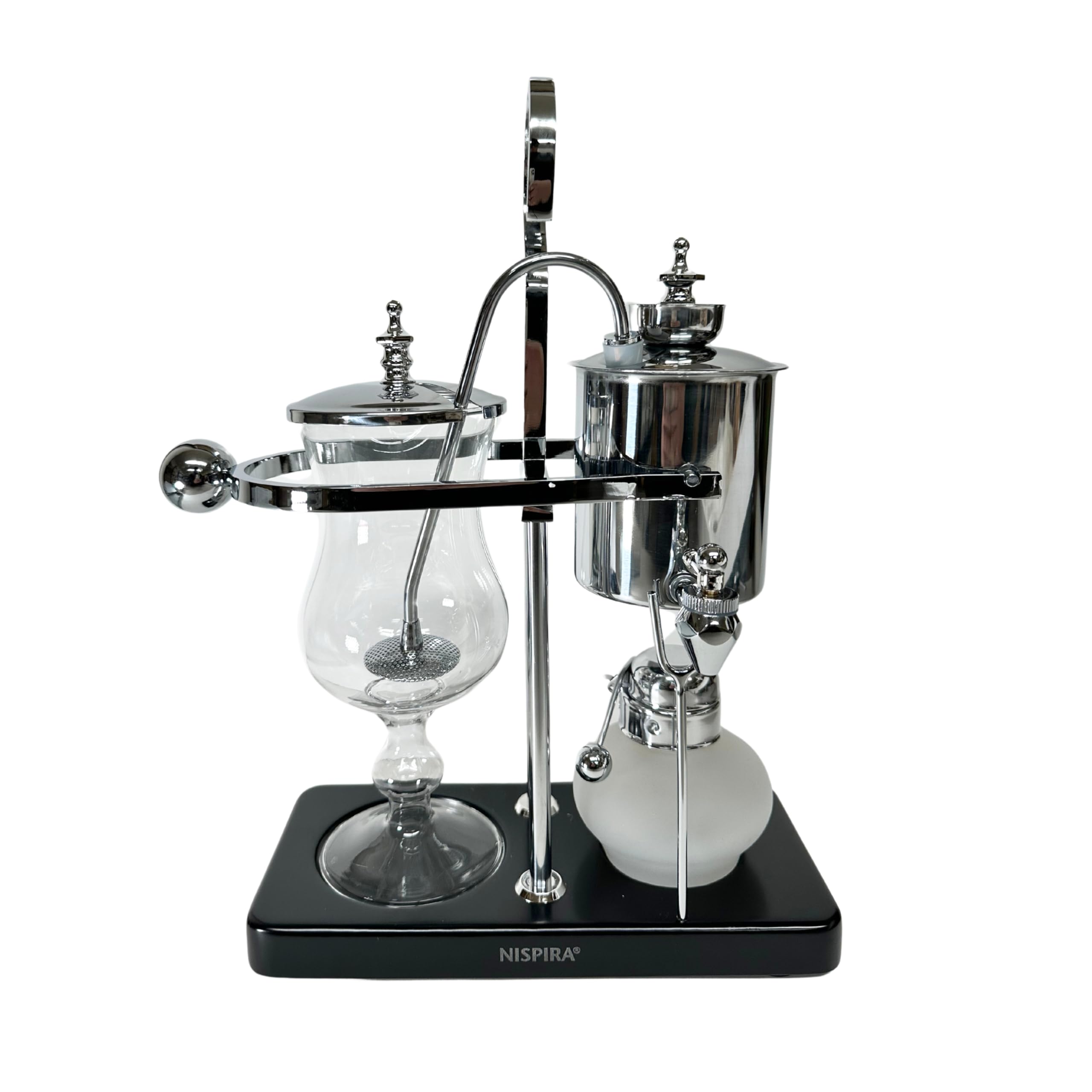 Premium Nispira Belgium Royal Family Balance Syphon Coffee Maker - 500ml Vintage Vacuum Brewing System with Unique Gravity Design (Silver) - Perfect for Home Baristas & Coffee Enthusiasts