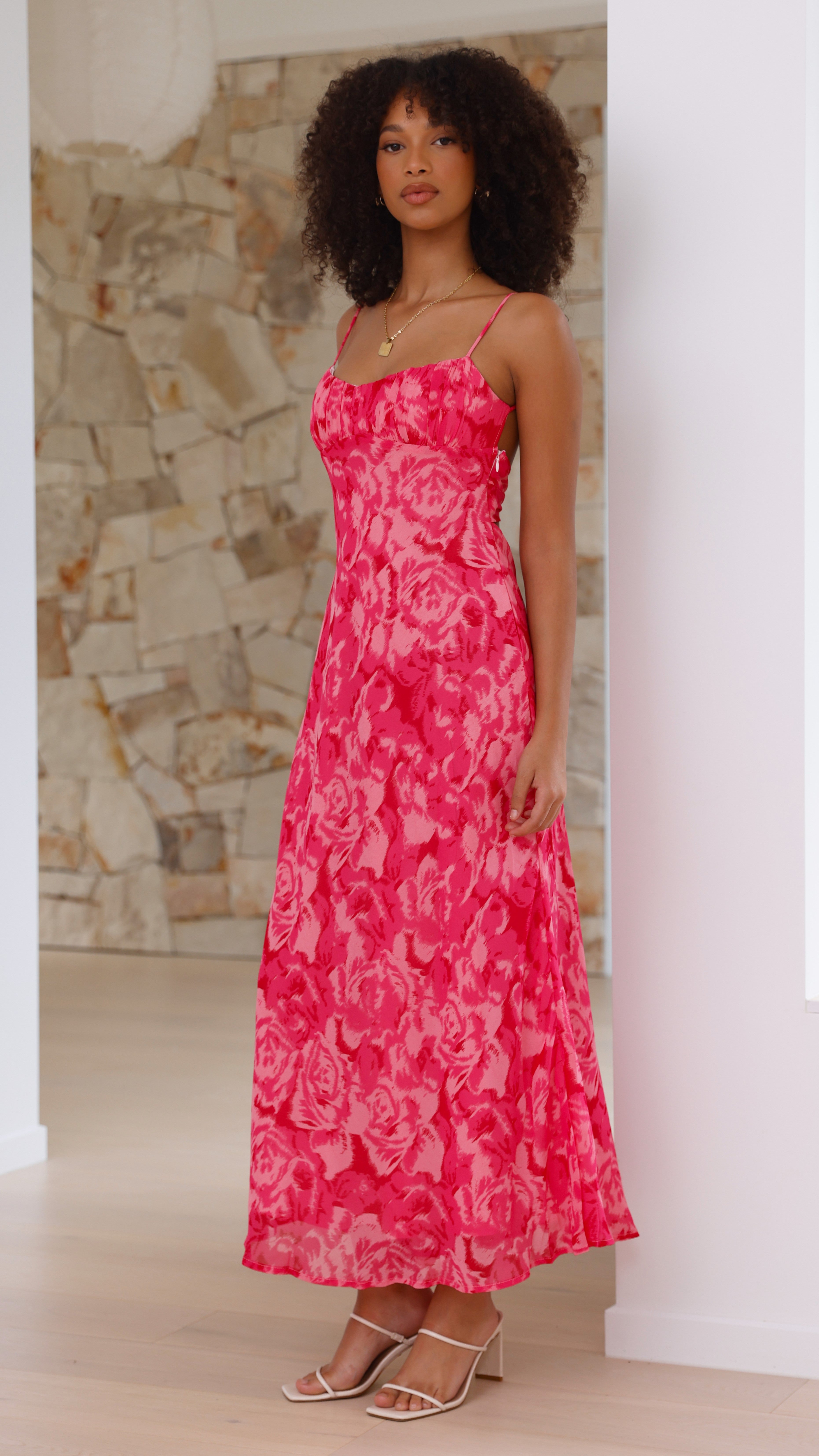 Margie Midi Dress - Floral Print Pink Summer Dress for Women | Casual & Party Wear | Perfect for Beach, Wedding & Date Night