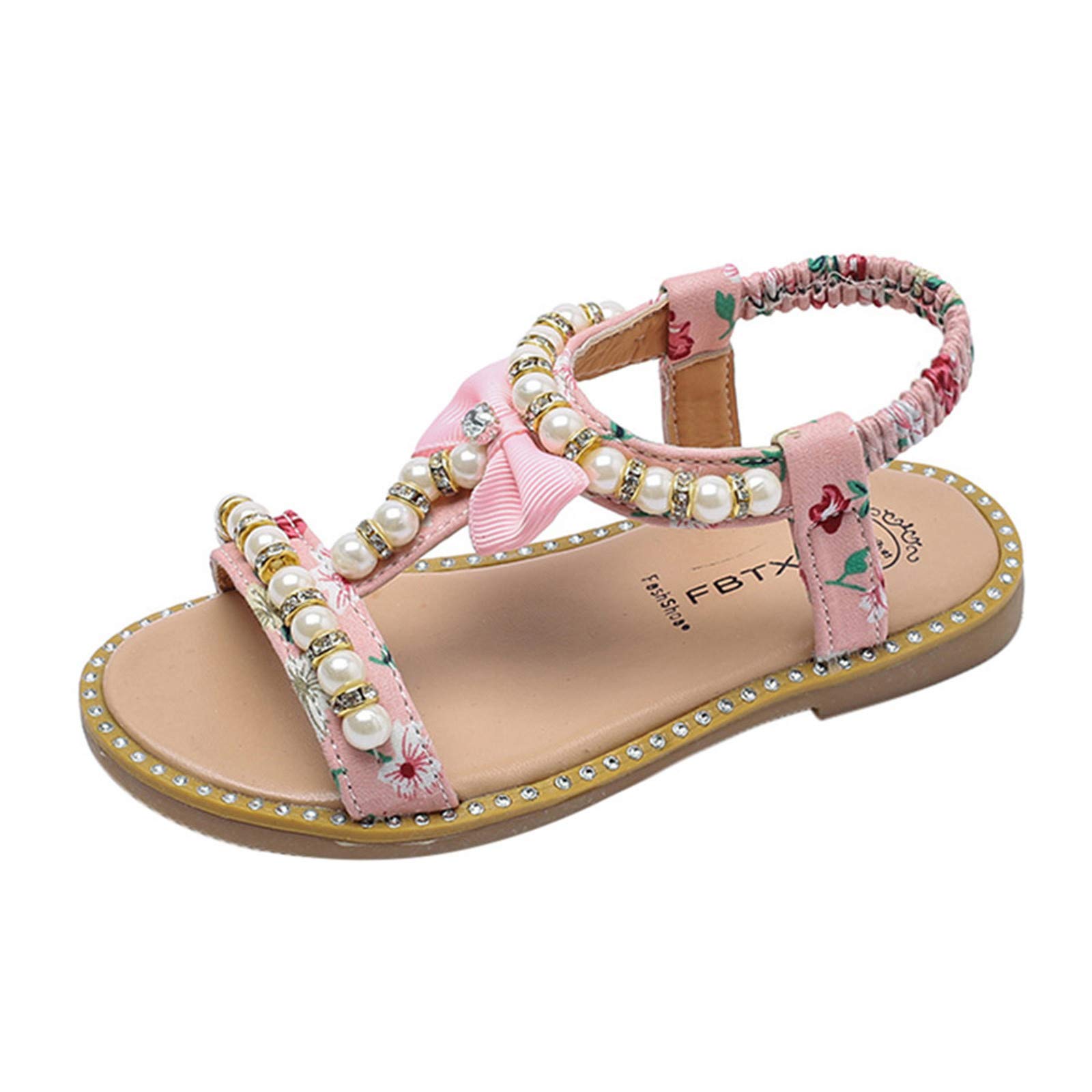 **Toddler Girls Summer Sandals with Pearls - Princess Dress Shoes, Bohemian Flip Flops for Beach, Pool & Outdoor Play**