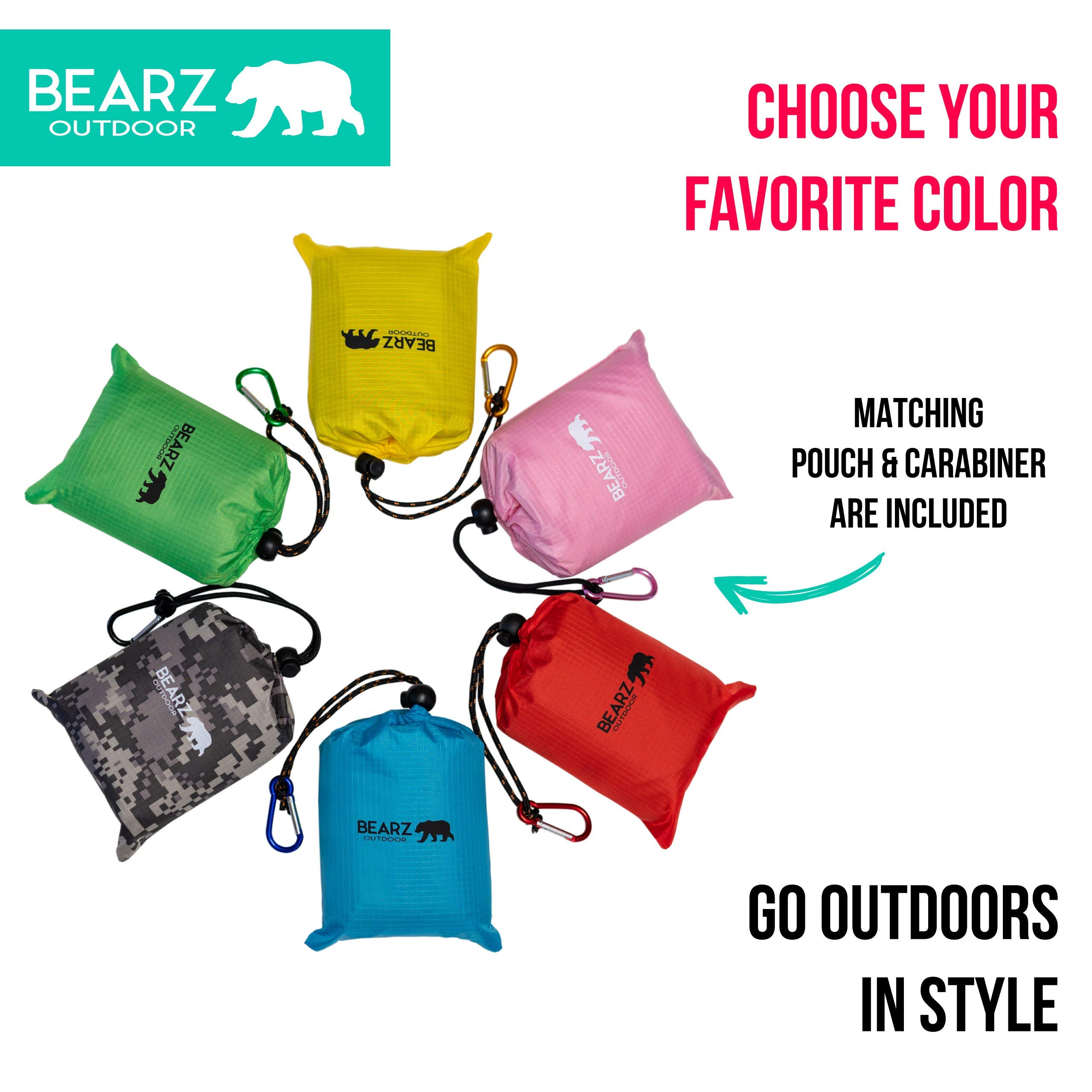 Waterproof Portable Pocket Blanket for Beach, Camping & Picnic - Lightweight Travel Blanket with Stakes - Outdoor Picnic Mat for Park, Hiking & Backpacking (Green)