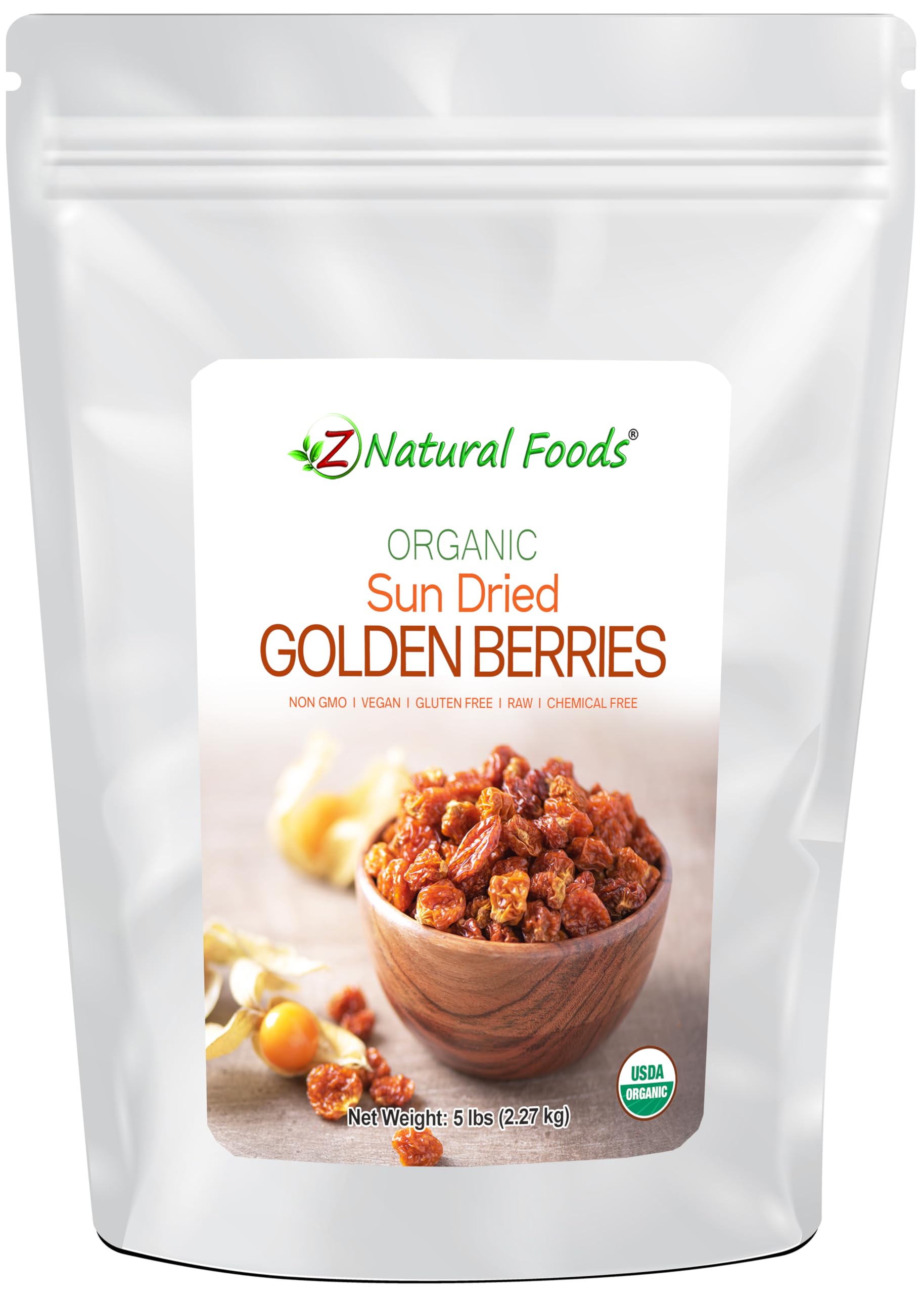 Organic Sun-Dried Golden Berries (Gooseberries) - No Sugar Added, Raw, Vegan, Non-GMO, Gluten-Free, Kosher - Bulk 5 lb - Perfect for Yogurt, Salads, Trail Mix & Healthy Snacks