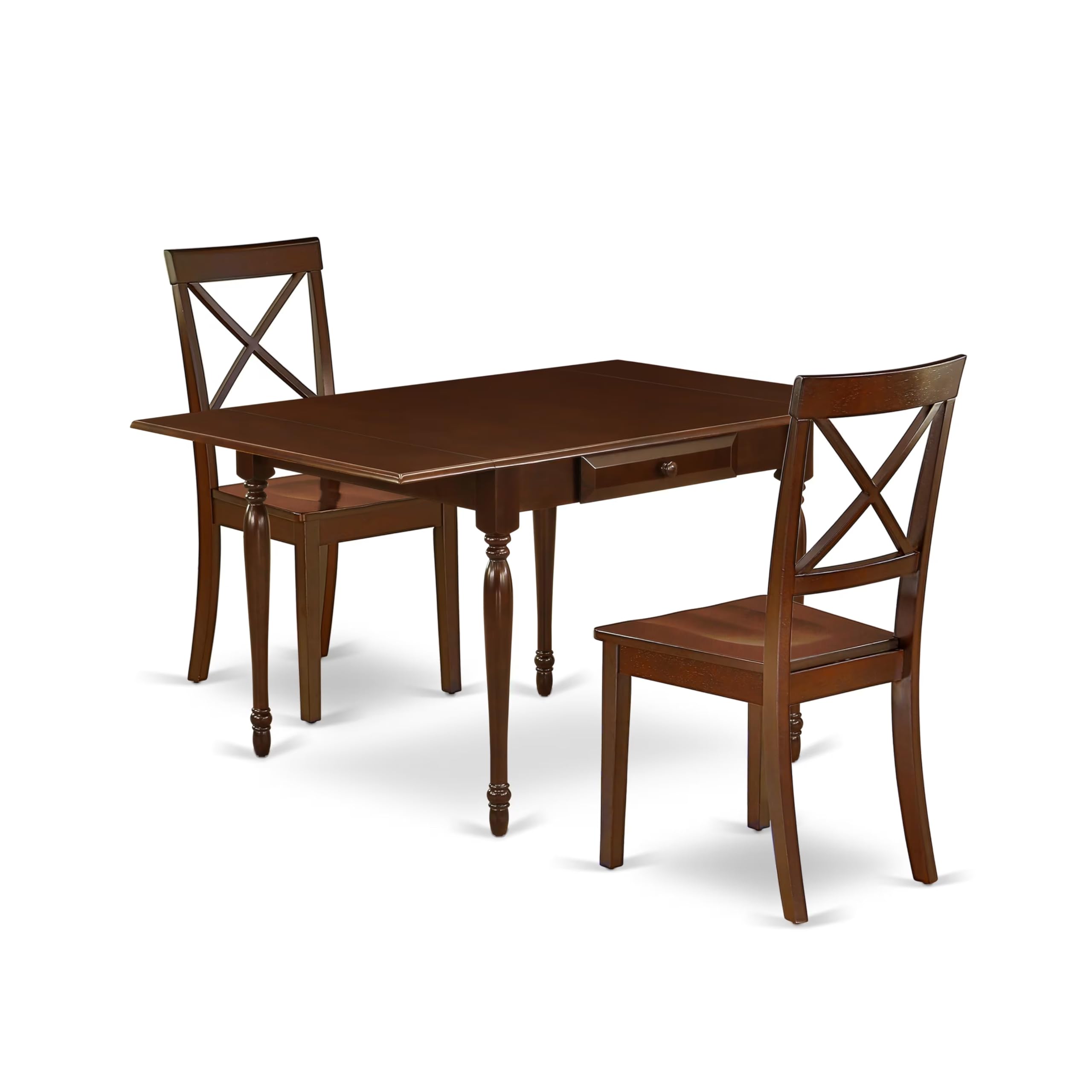 East West Furniture MZBO3-MAH-W 3-Piece Kitchen Dining Set with Drop-Leaf Table & 2 Chairs, 36x54 Inch, Mahogany - Perfect for Small Spaces, Breakfast Nooks & Cozy Apartments