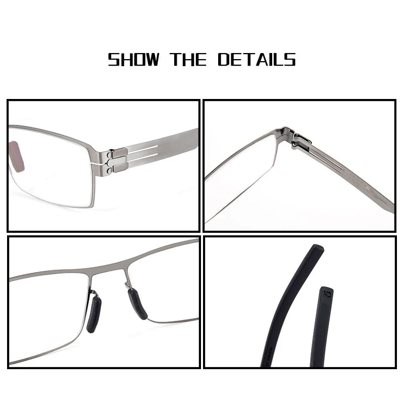 Black Unisex Full Rim Screwless Rectangle Stainless Steel Eyeglasses 5085 - Stylish & Durable for Work, Reading, and Everyday Wear