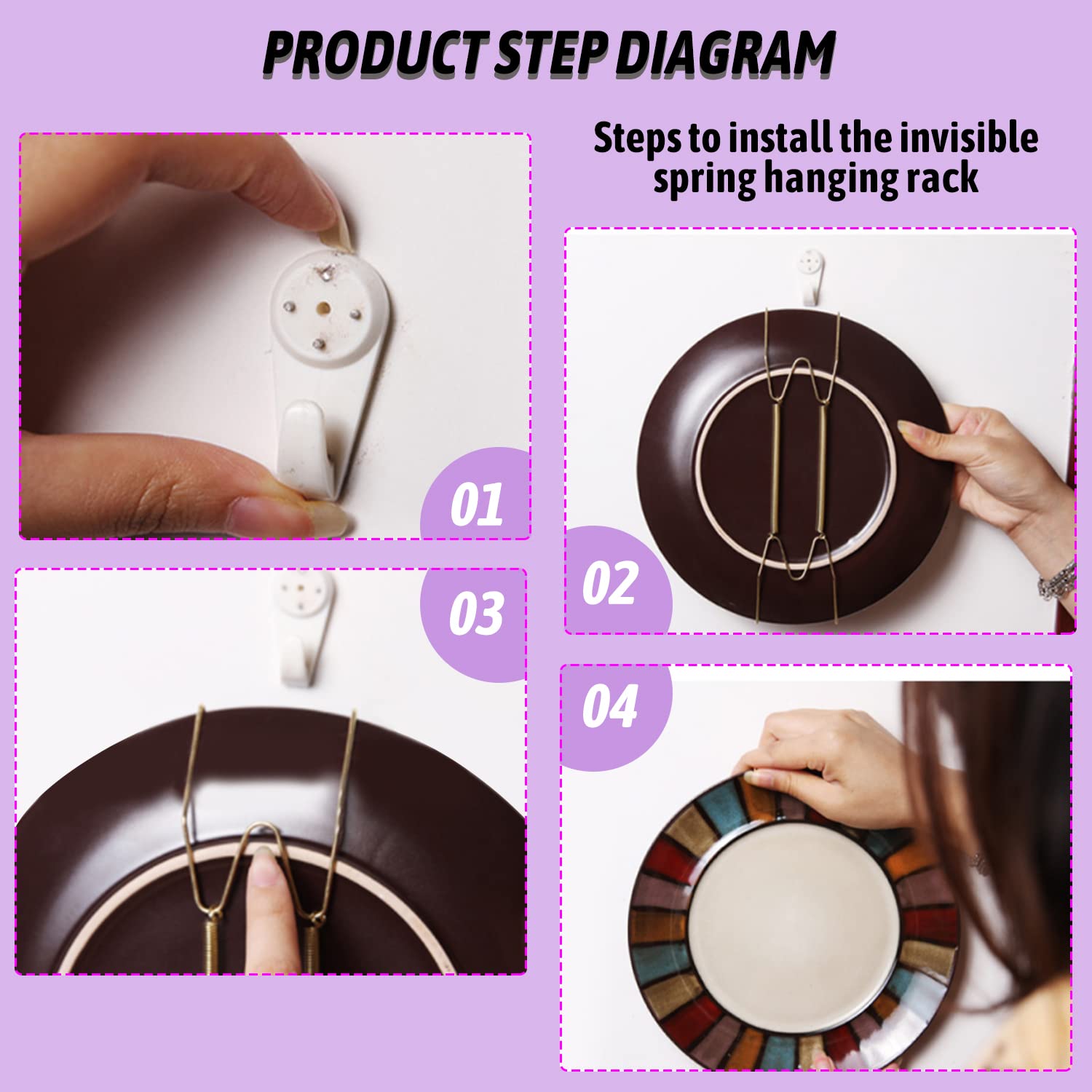 MroMax 10 Inch Invisible Plate Hangers - Stainless Steel Wall Plate Display Hooks for 9.4 to 10.2 Inch Decorative Plates & Trays - 1PC Home Decor for Kitchen, Dining Room & Gallery Wall Art Display