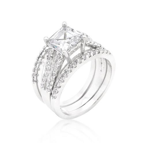 Princess Cut Cubic Zirconia Engagement Ring & Wedding Band Set - Sparkling Bridal Jewelry for Proposals, Anniversaries & Special Occasions