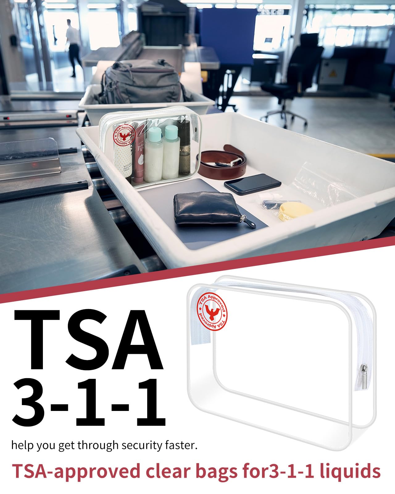 TSA Approved Clear Toiletry Bag 3-Pack - Leakproof Quart Size Travel Cosmetic Bag with Waterproof Zipper for Airport Security | Perfect for Carry-On Essentials, Business Trips & Vacation Packing